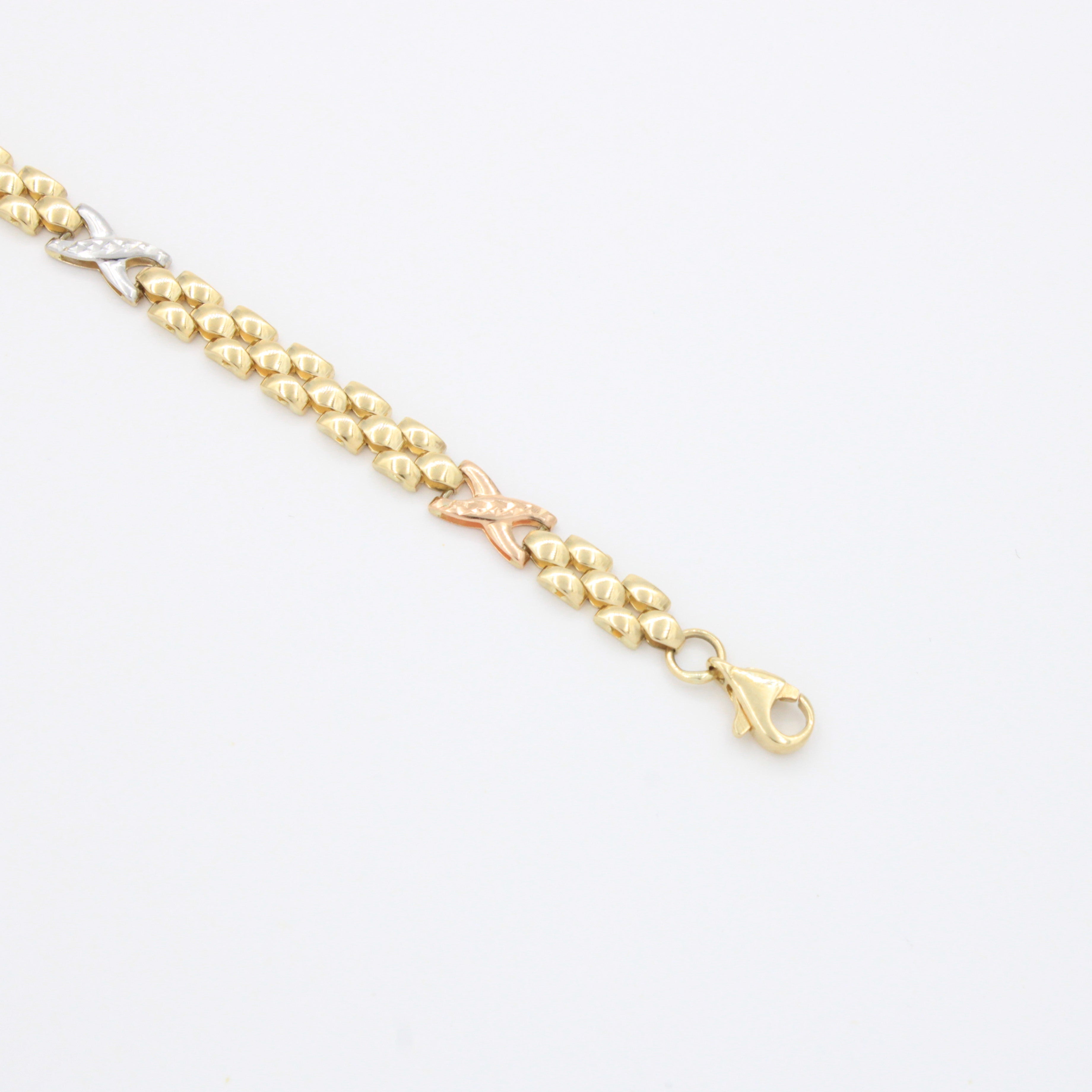 Pulsera de Oro 14k  mod. Diseño Fino y Hueco de Tejido con Eslabón X 10740