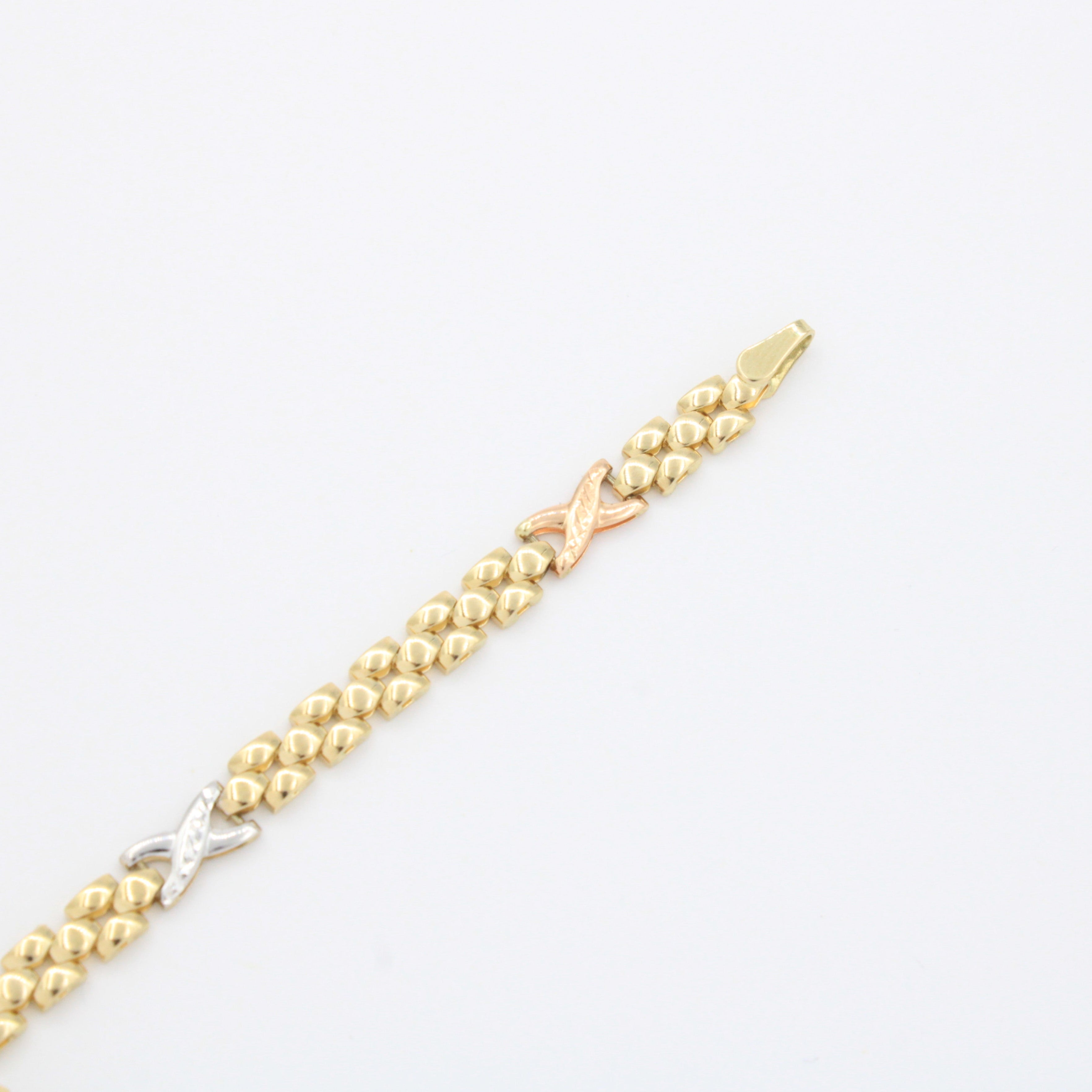 Pulsera de Oro 14k  mod. Diseño Fino y Hueco de Tejido con Eslabón X 10740