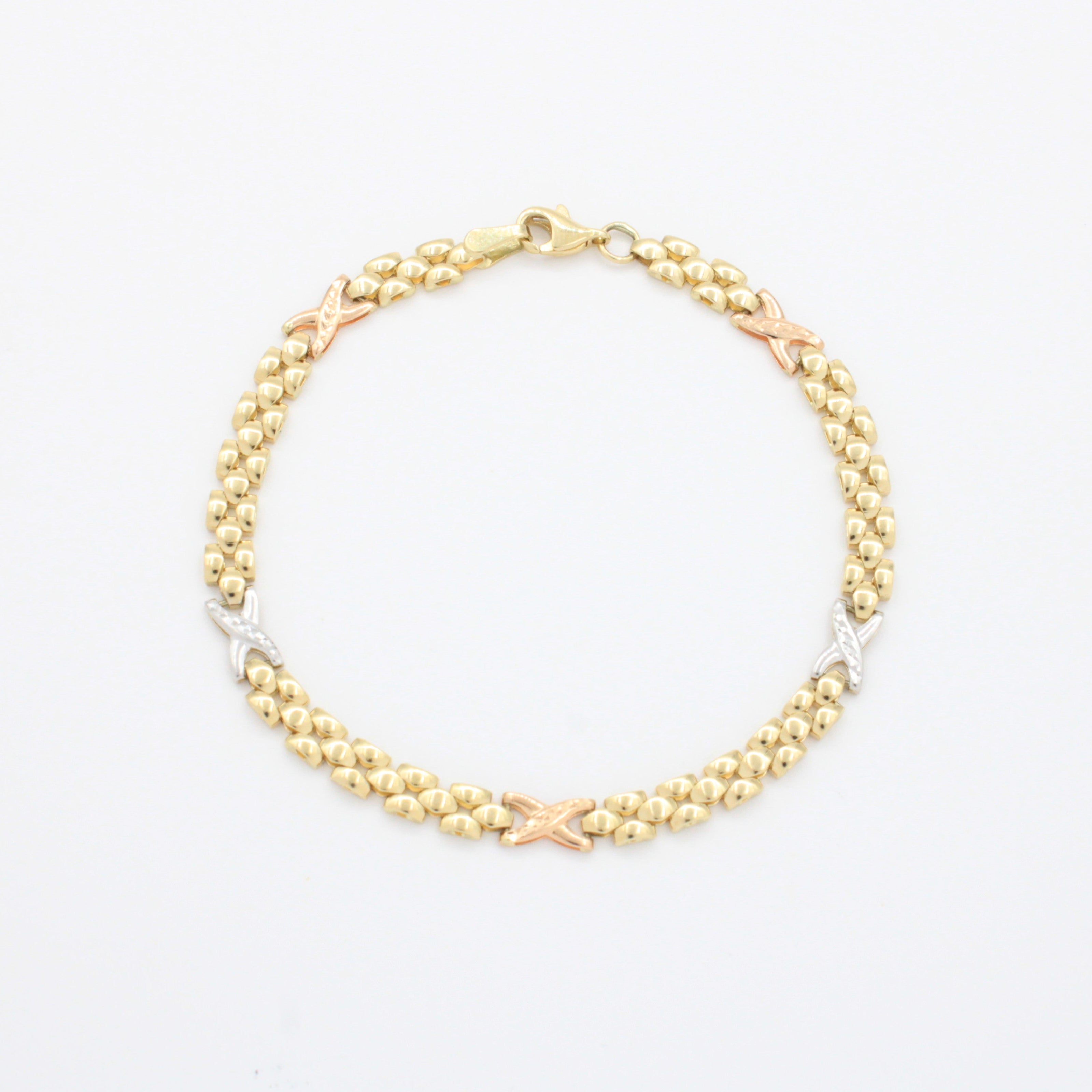 Pulsera de Oro 14k  mod. Diseño Fino y Hueco de Tejido con Eslabón X 10740