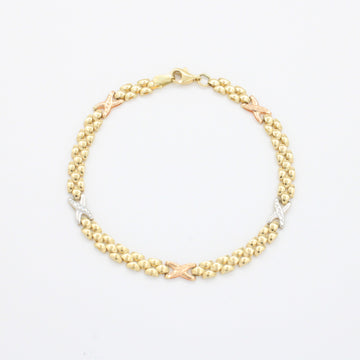 Pulsera de Oro 14k  mod. Diseño Fino y Hueco de Tejido con Eslabón X 10740