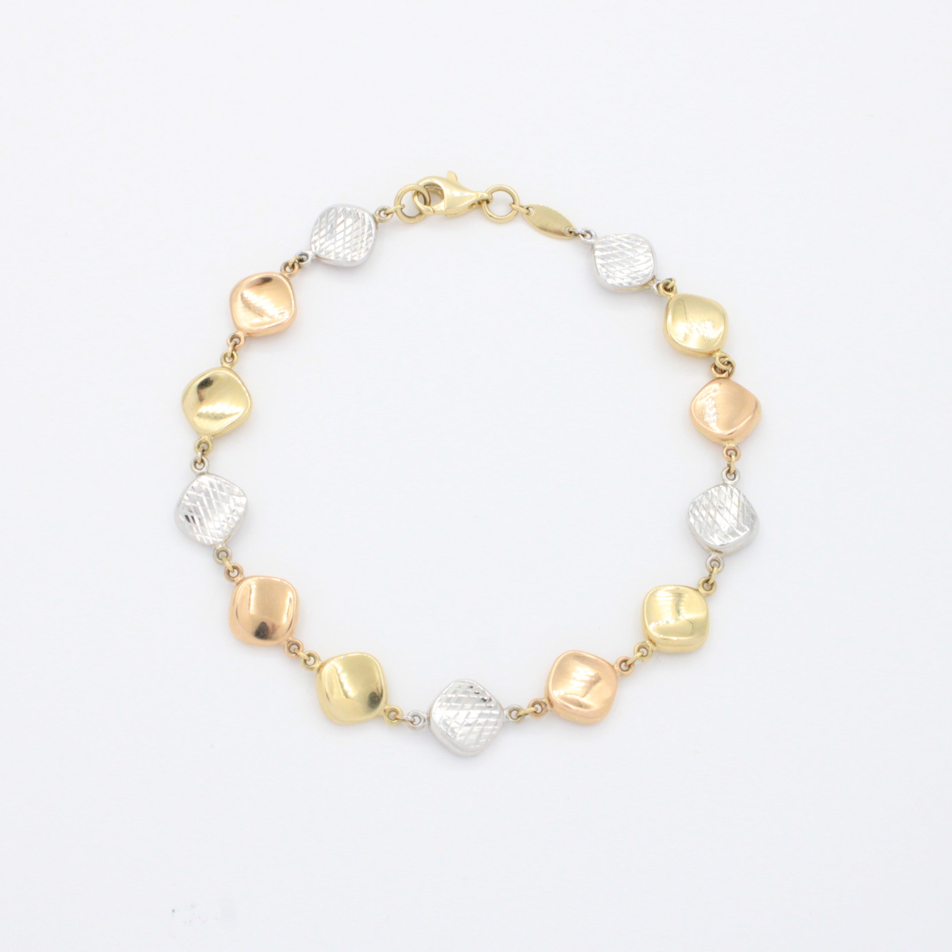 Pulsera de Oro 14k Eslabones Diamantados Huecos de Estilo Elegante mod. 10741