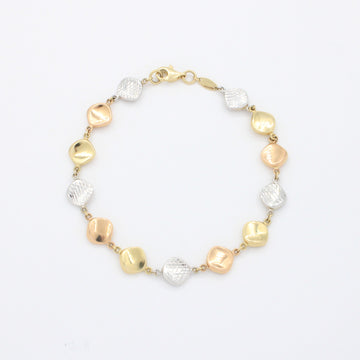Pulsera de Oro 14k Eslabones Diamantados Huecos de Estilo Elegante mod. 10741