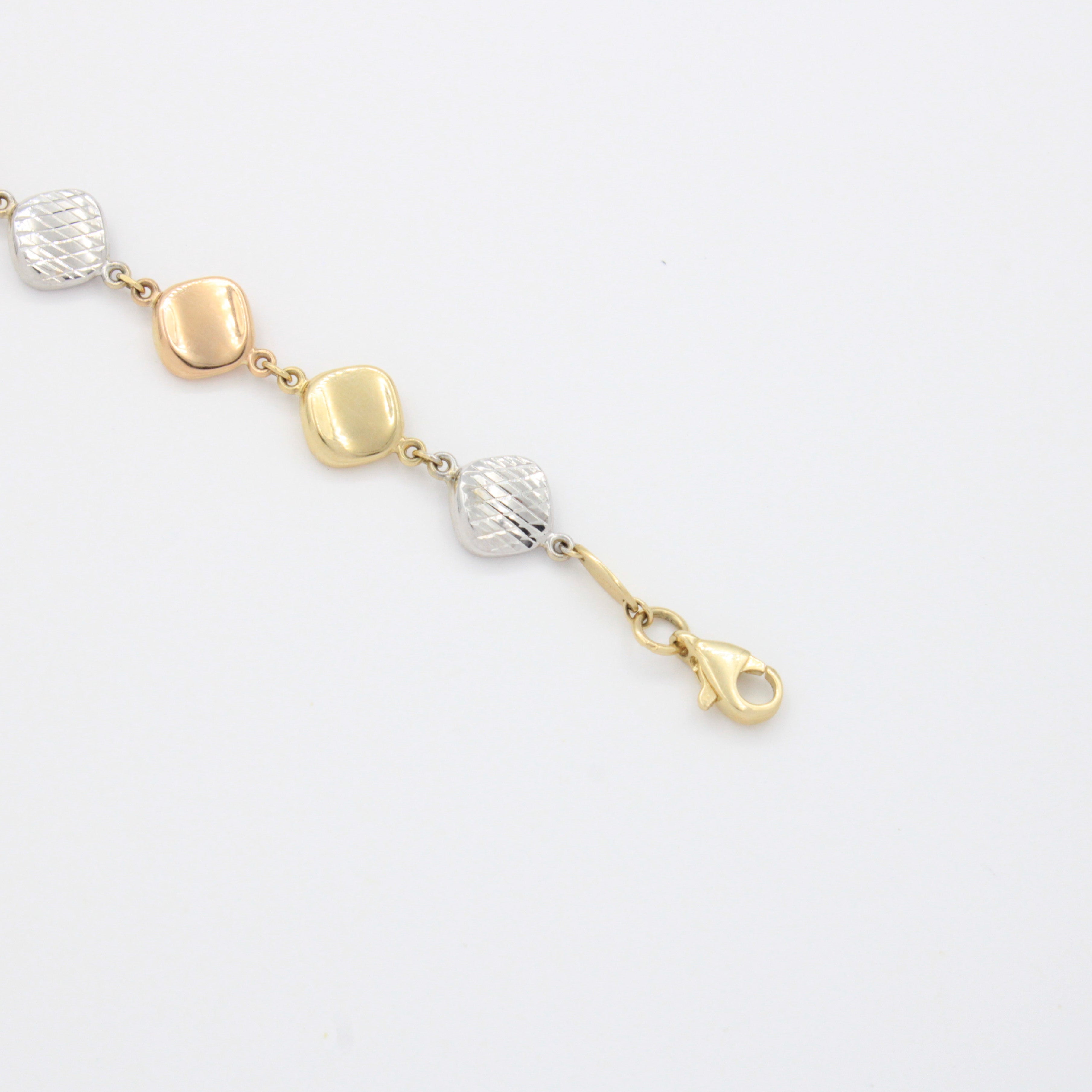 Pulsera de Oro 14k Eslabones Diamantados Huecos de Estilo Elegante mod. 10741