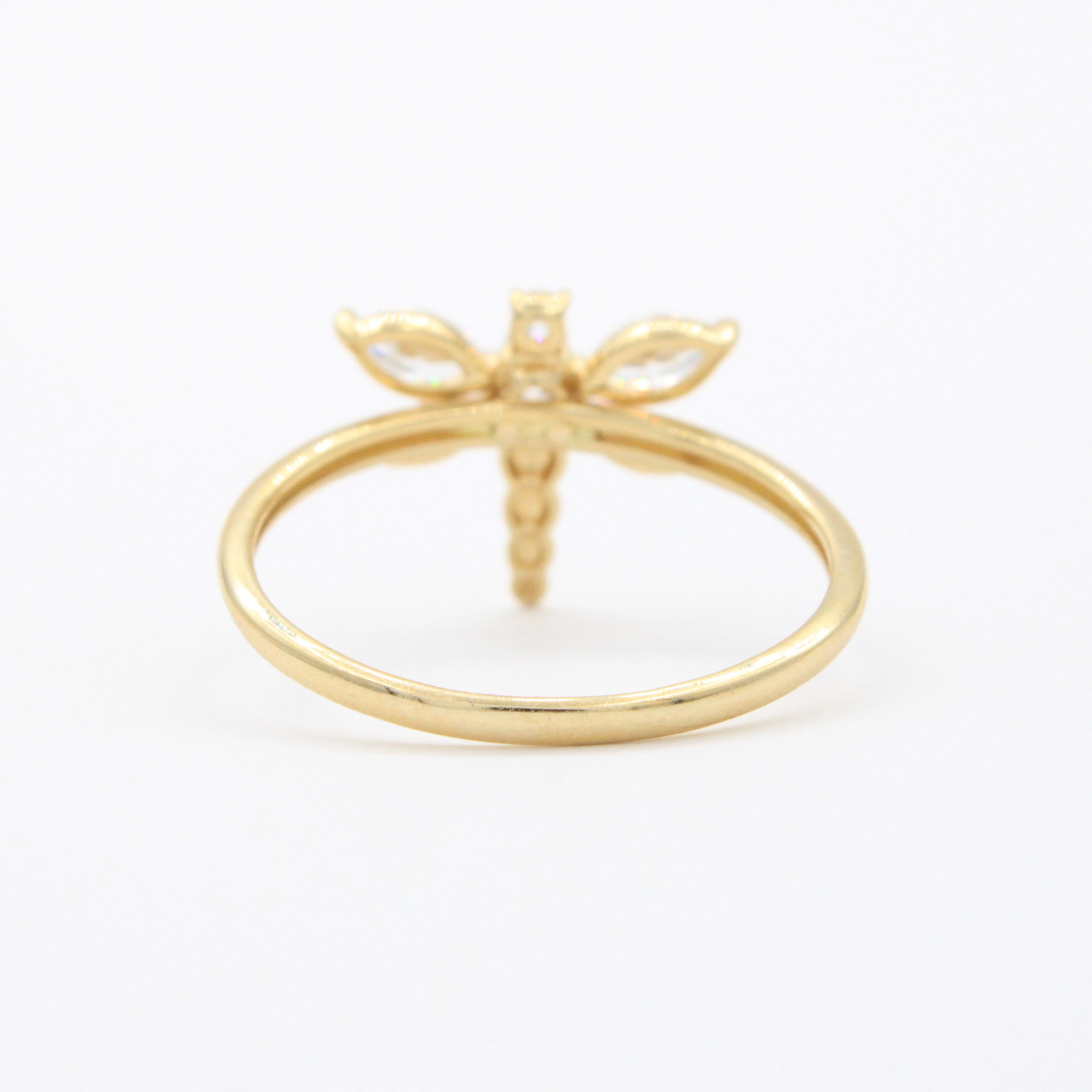 Anillo de Oro 14k Diseño de Libélula con Zirconias Detallada ca con Tonos Rosas mod. 10743