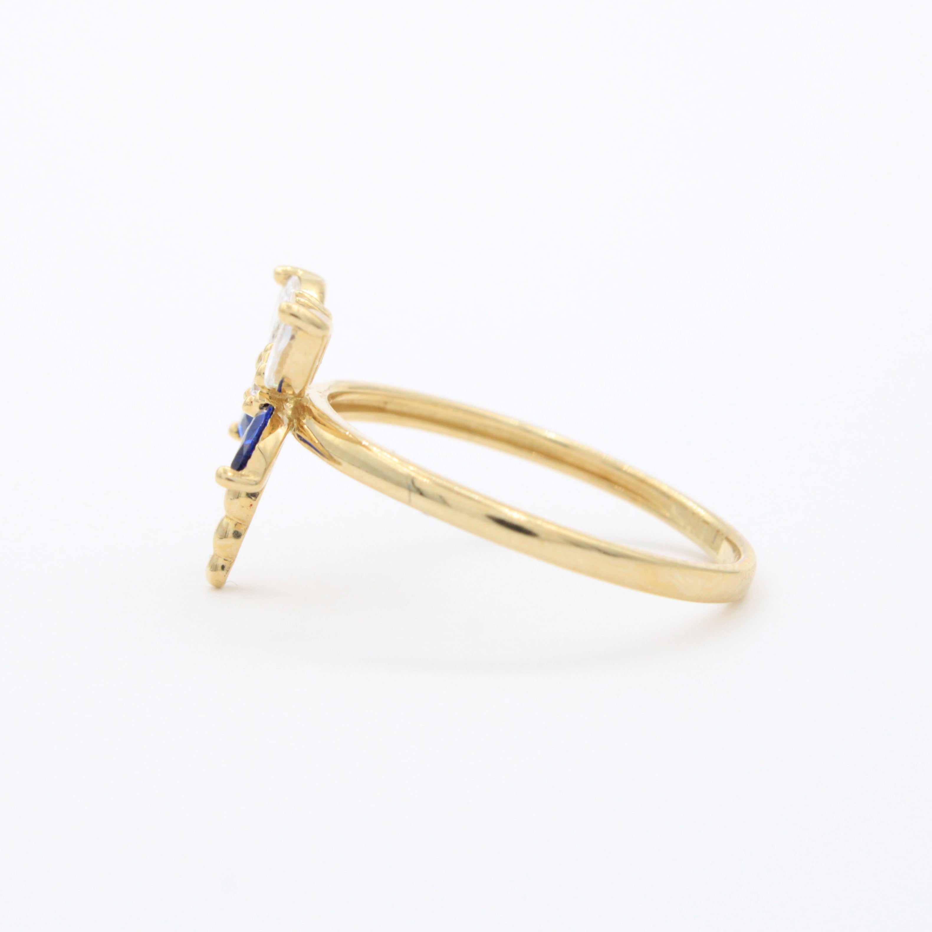 Anillo de Oro 14k Diseño de Libélula con Zirconias Detallada ca con Tonos Azul Marino mod. 10744