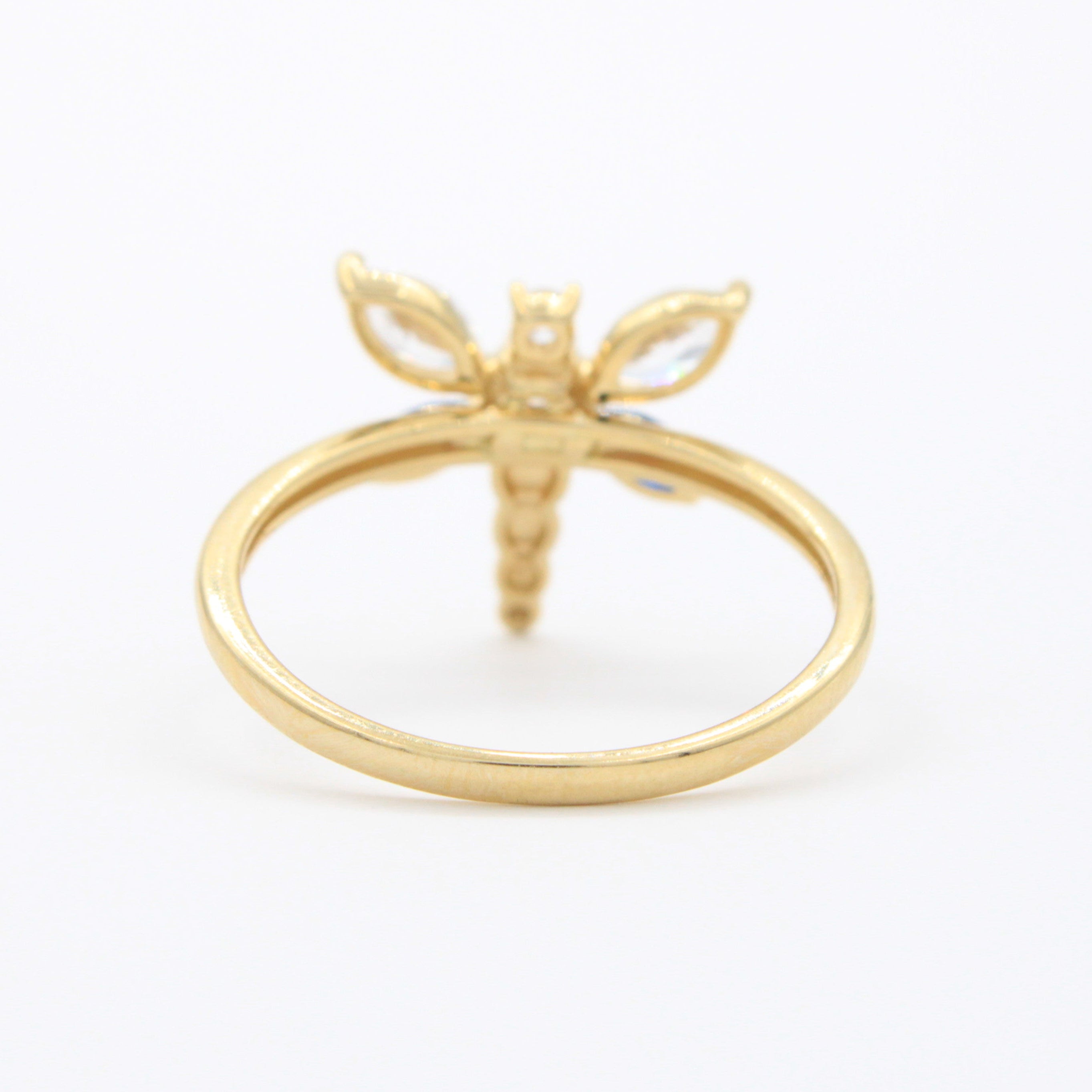 Anillo de Oro 14k Diseño de Libélula con Zirconias Detallada ca con Tonos Azul Marino mod. 10744