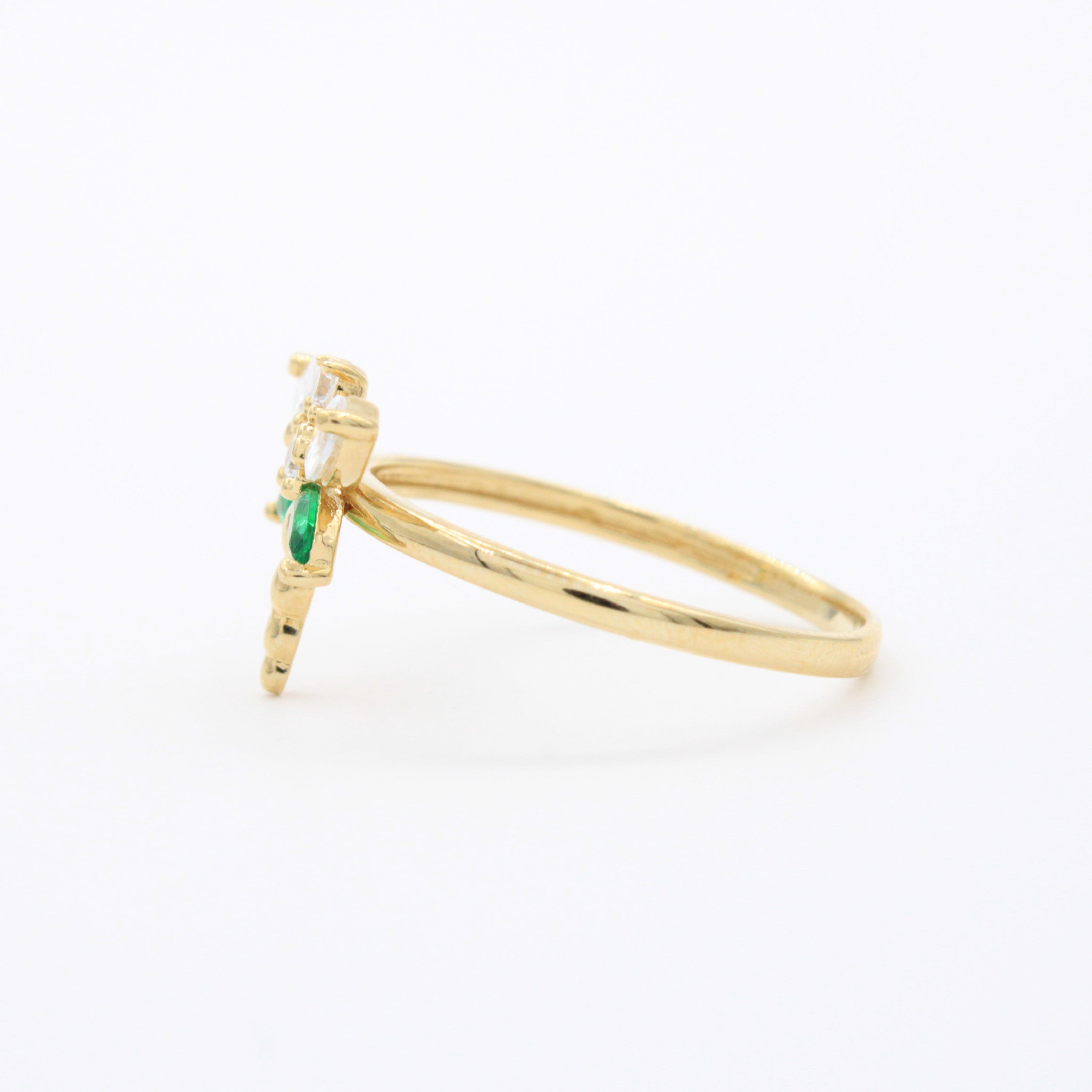 Anillo de Oro 14k Diseño de Libélula con Zirconias Detallada ca con Tonos Verdes mod. 10745