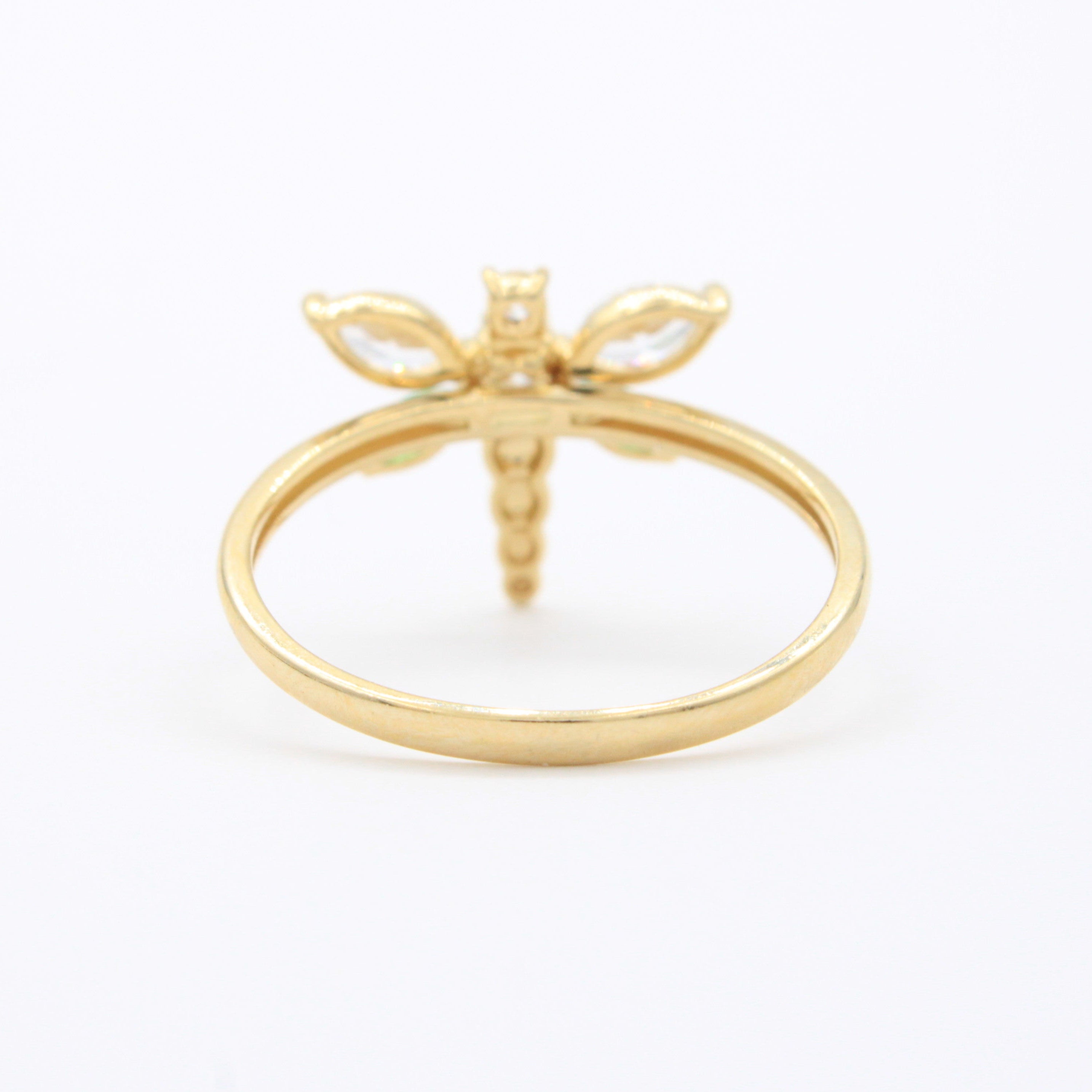 Anillo de Oro 14k Diseño de Libélula con Zirconias Detallada ca con Tonos Verdes mod. 10745