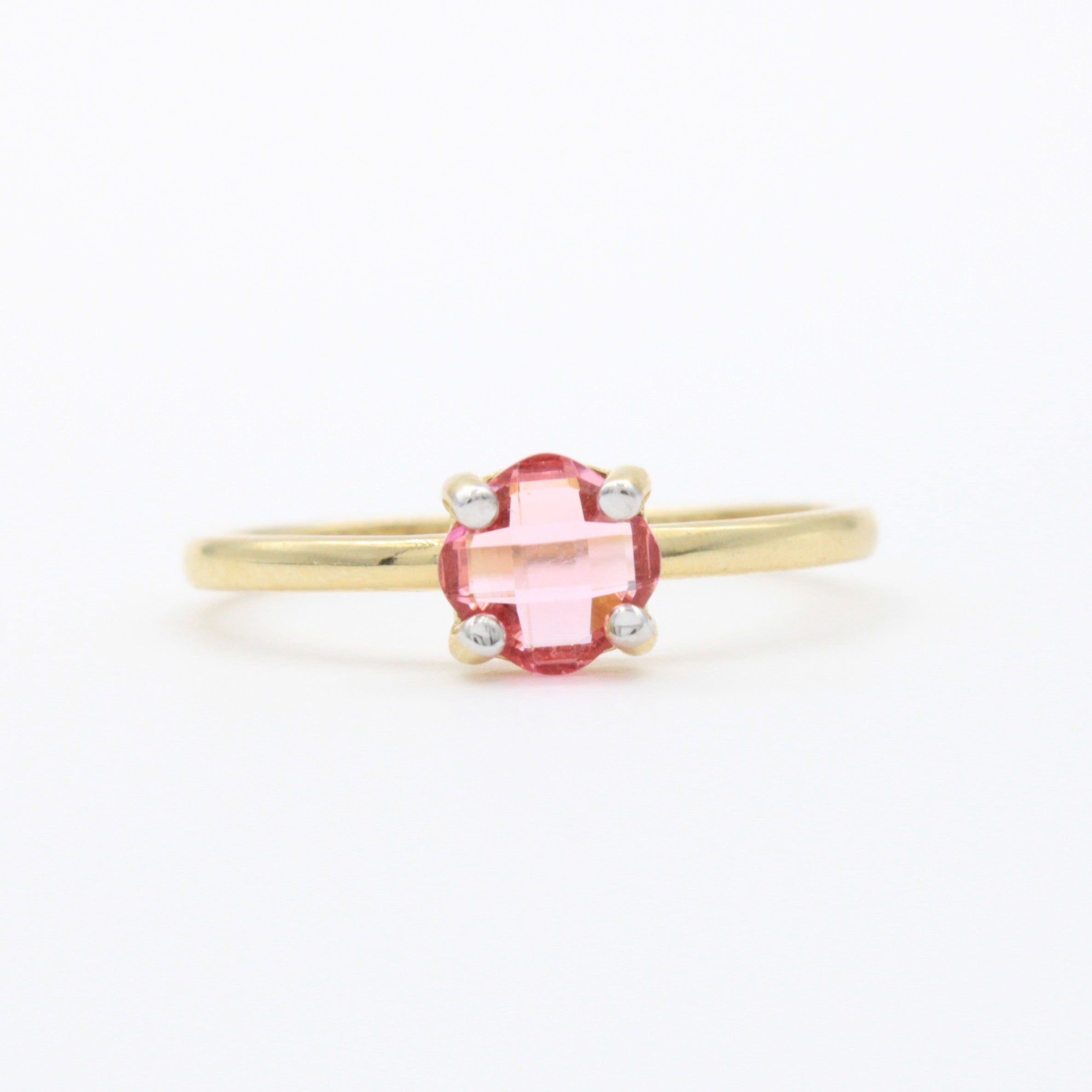 Anillo de Oro 14k de Diseño Fino con Zirconia Facetada Redonda de Tono Rosa mod. 10746
