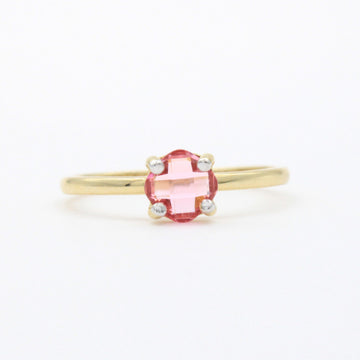 Anillo de Oro 14k de Diseño Fino con Zirconia Facetada Redonda de Tono Rosa mod. 10746