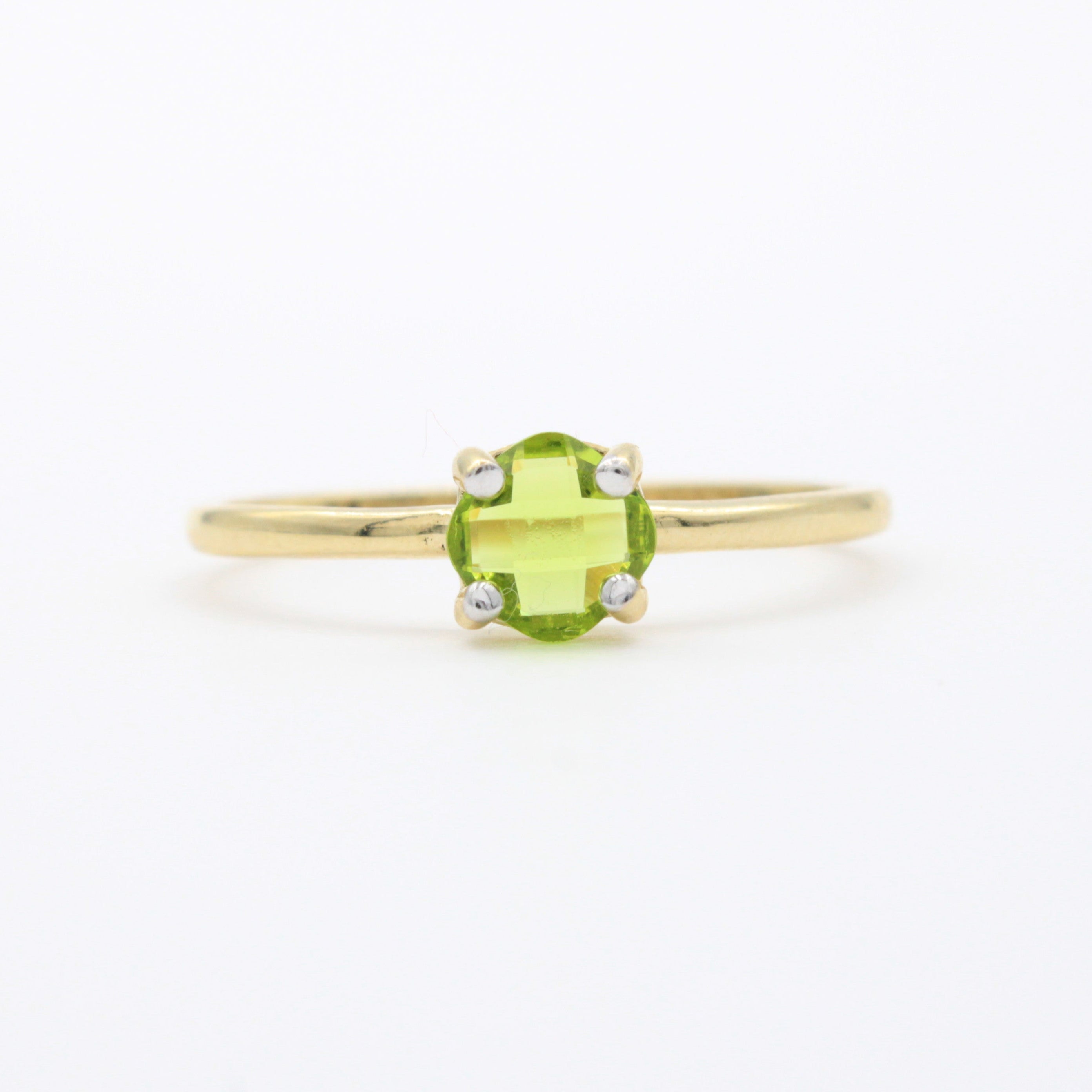 Anillo de Oro 14k de Diseño Fino con Zirconia Facetada Redonda de Tono Verde mod. 10747