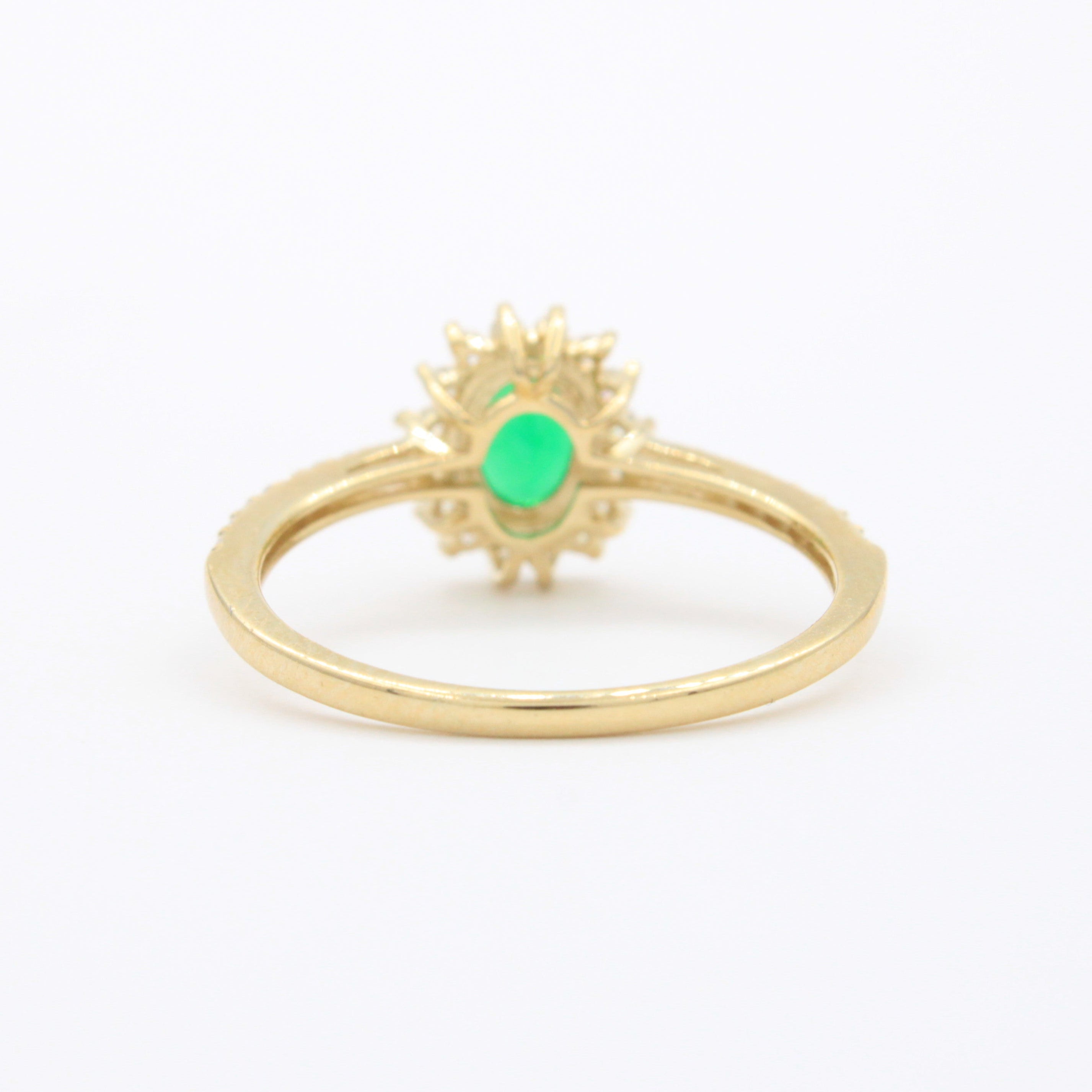Anillo de Oro 14k Diseño Elegante con Zirconias Finas y Zirconia Color Verde Esmeralda mod. 10749