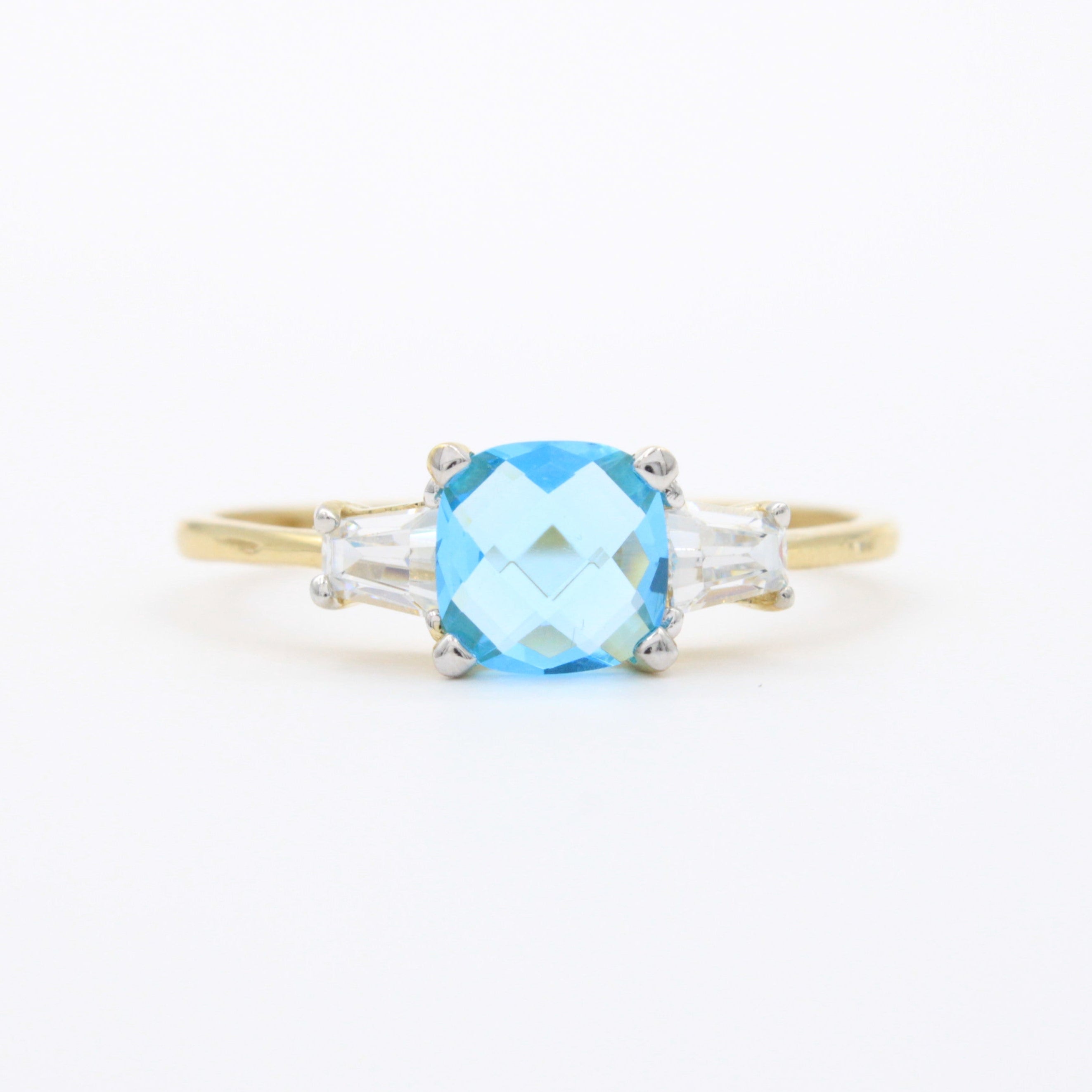 Anillo de Oro 14k Diseño Fino con Zirconia Facetada Central de Tono Azul mod. 10753