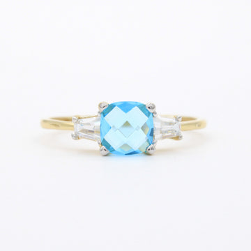 Anillo de Oro 14k Diseño Fino con Zirconia Facetada Central de Tono Azul mod. 10753