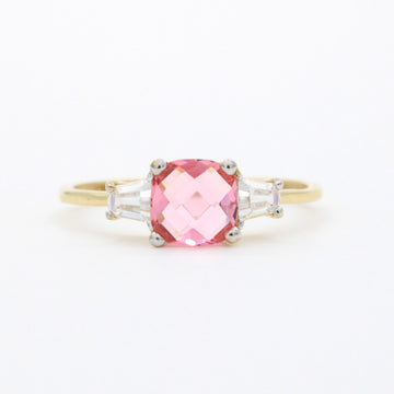 Anillo de Oro 14k Diseño Fino con Zirconia Facetada Central de Tono Rosa mod. 10754