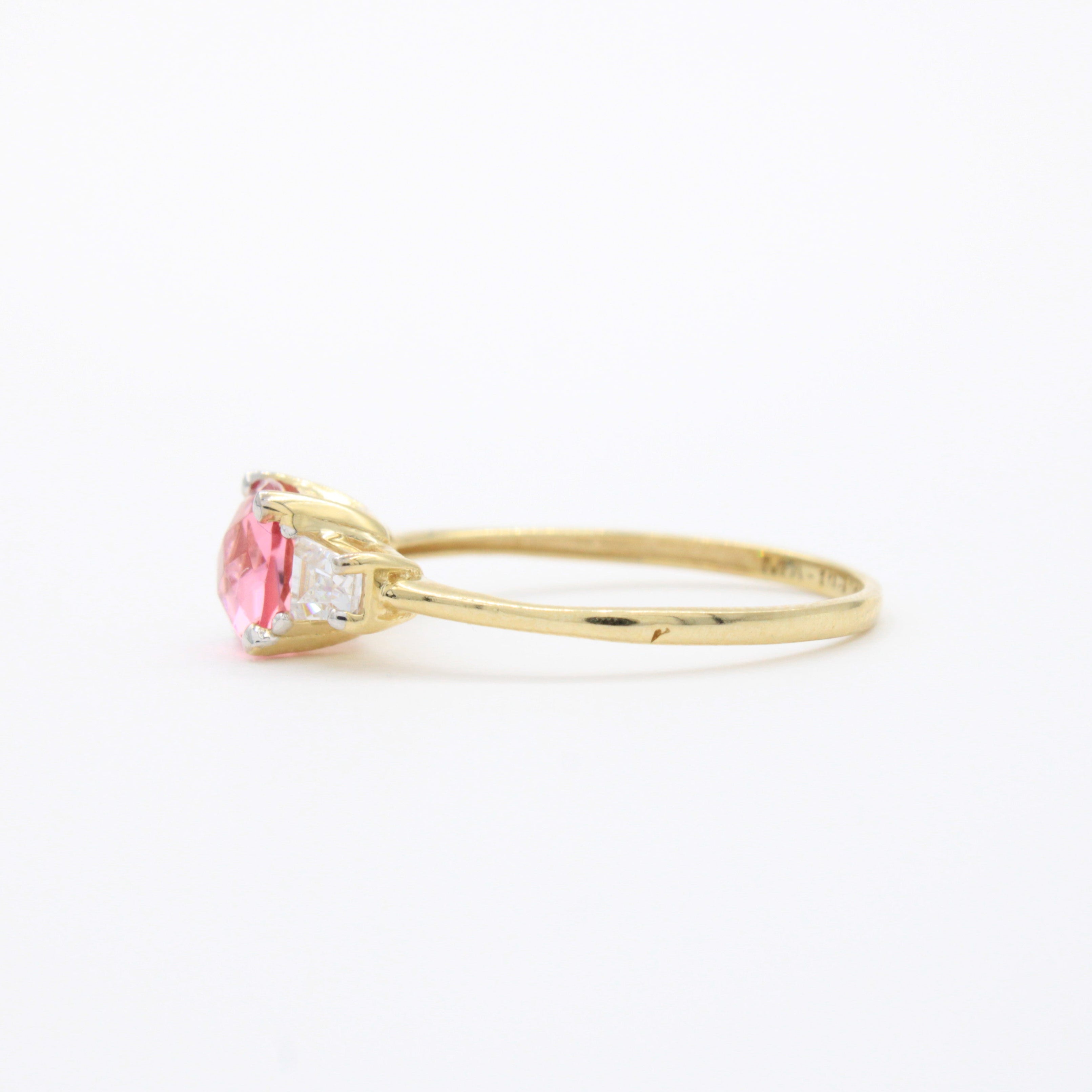 Anillo de Oro 14k Diseño Fino con Zirconia Facetada Central de Tono Rosa mod. 10754