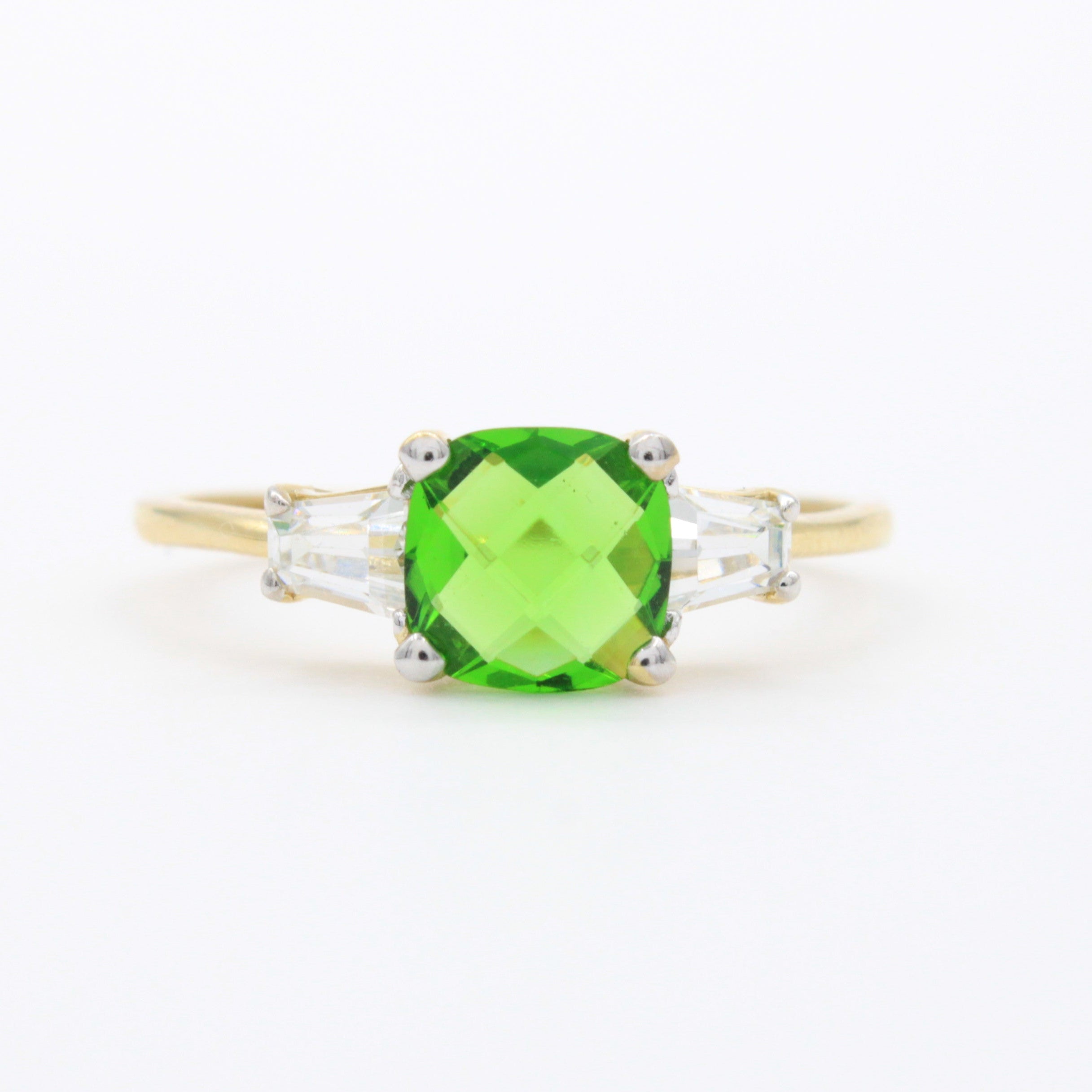 Anillo de Oro 14k Diseño Fino con Zirconia Facetada Central de Tono Verde mod. 10756