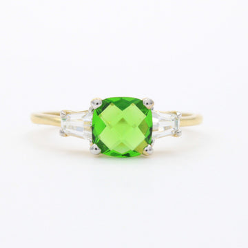 Anillo de Oro 14k Diseño Fino con Zirconia Facetada Central de Tono Verde mod. 10756