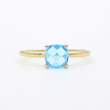 Anillo de Oro 14k con Zirconia Especial de Tono Azul con Diseño Facetado mod. 10757