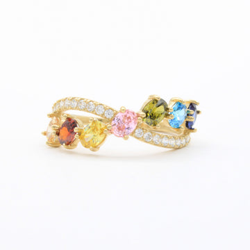 Anillo de Oro 14k Fino y Elegante en Diseño Incrustado con Zirconias de Colores Varios y Brillantes mod. 10770
