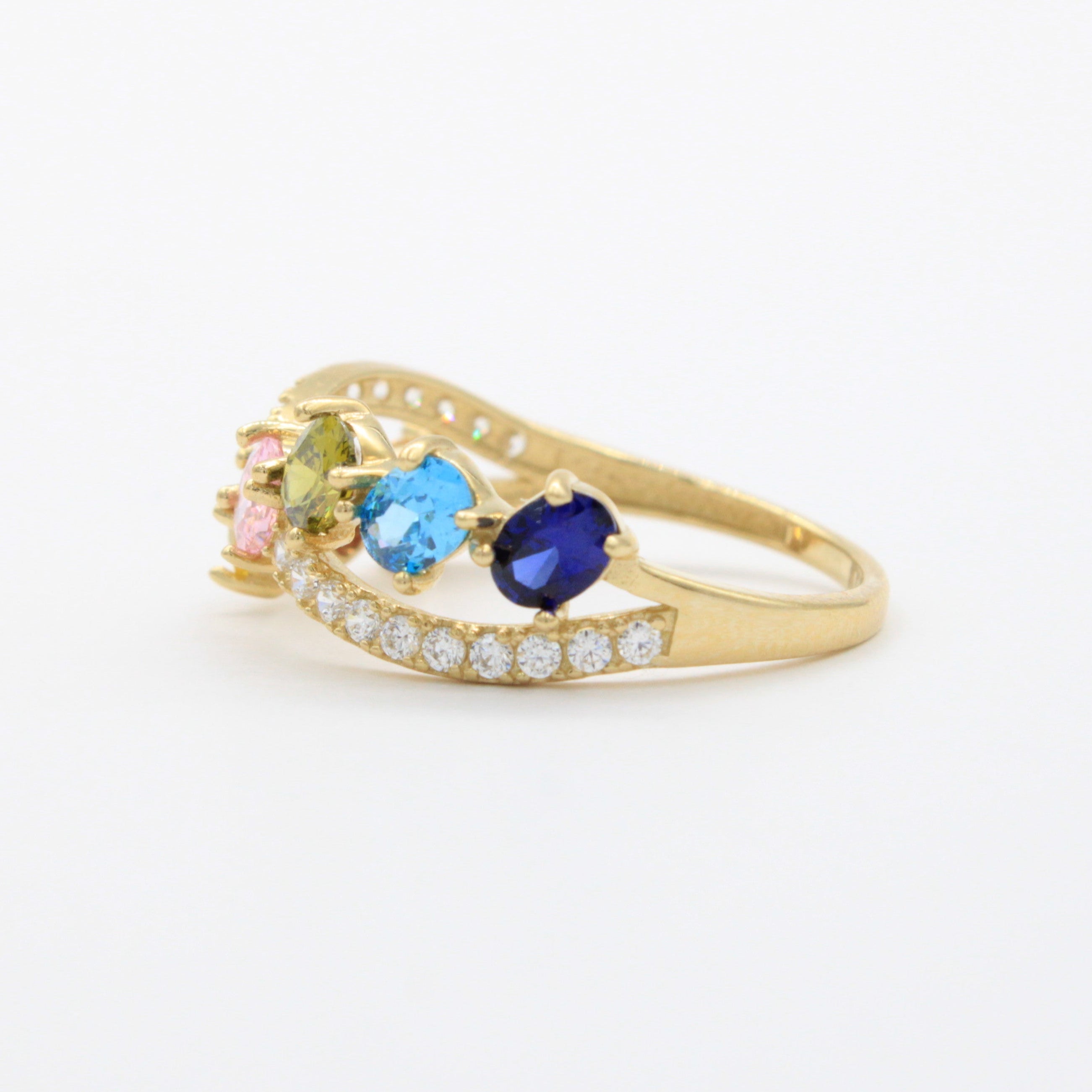 Anillo de Oro 14k Fino y Elegante en Diseño Incrustado con Zirconias de Colores Varios y Brillantes mod. 10770