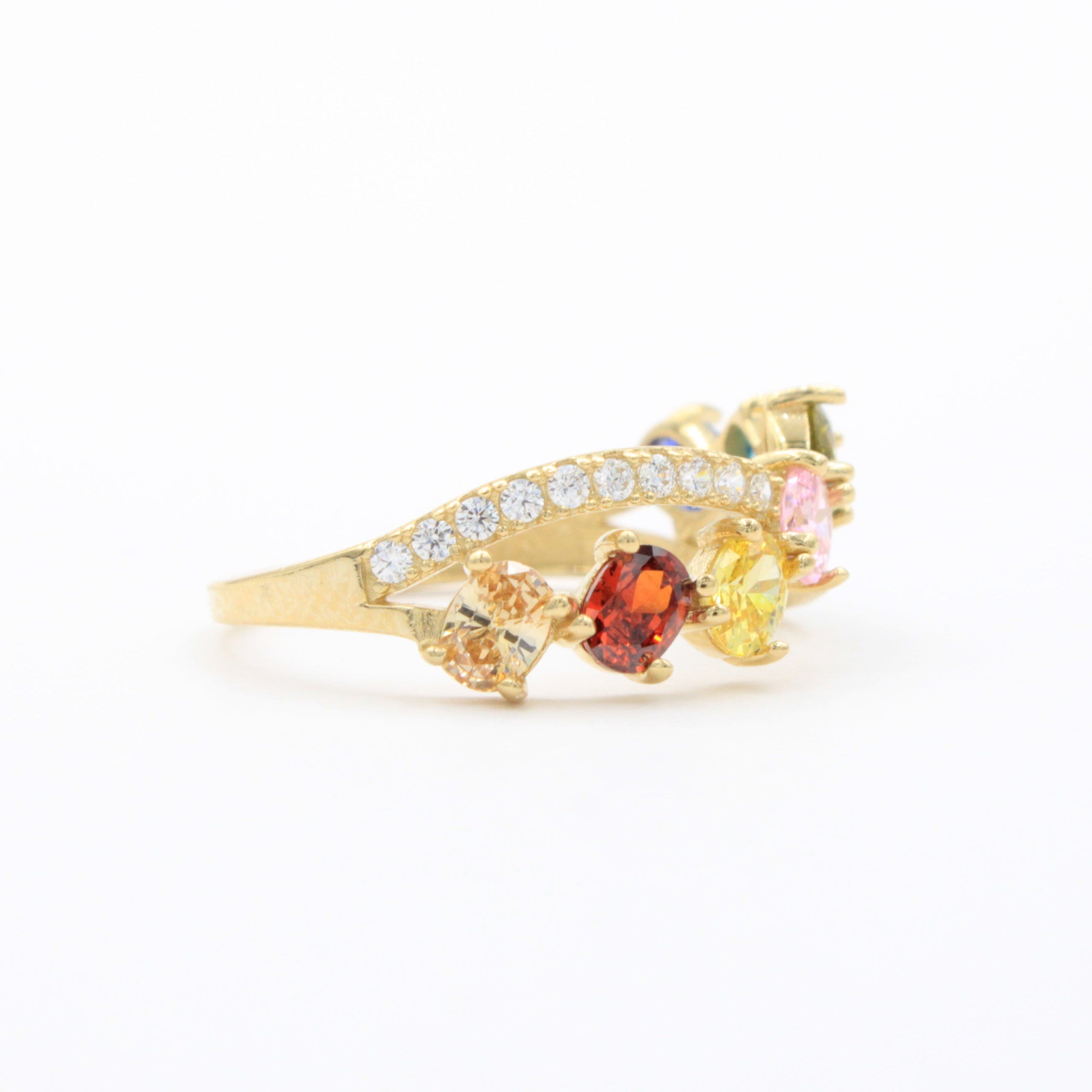 Anillo de Oro 14k Fino y Elegante en Diseño Incrustado con Zirconias de Colores Varios y Brillantes mod. 10770