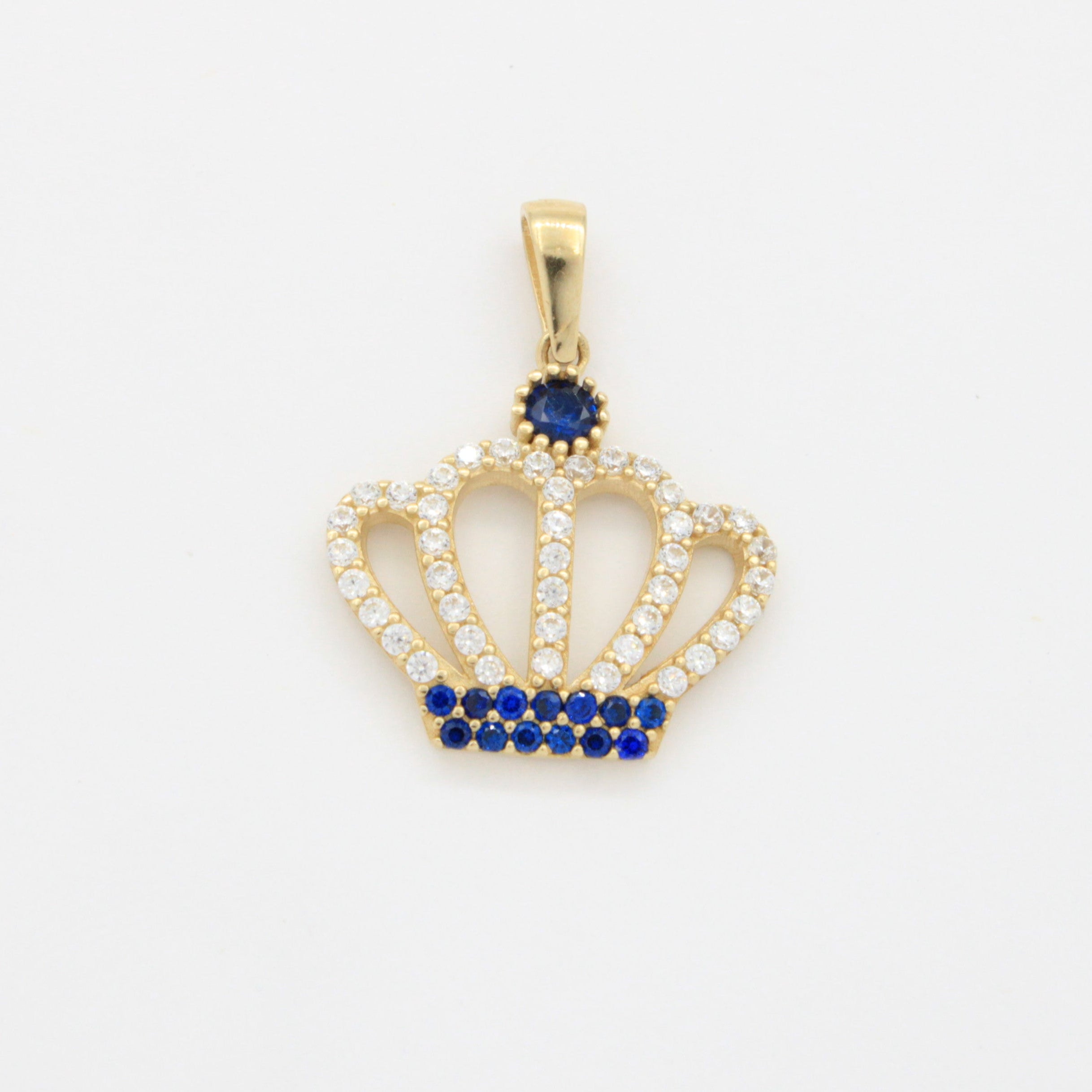 Dije de Oro 14k Corona Real Incrustada con Zirconias Azules y Brillantes mod. 10796