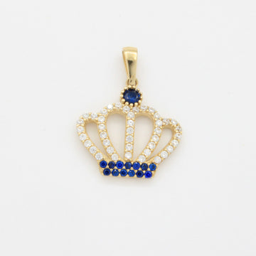 Dije de Oro 14k Corona Real Incrustada con Zirconias Azules y Brillantes mod. 10796