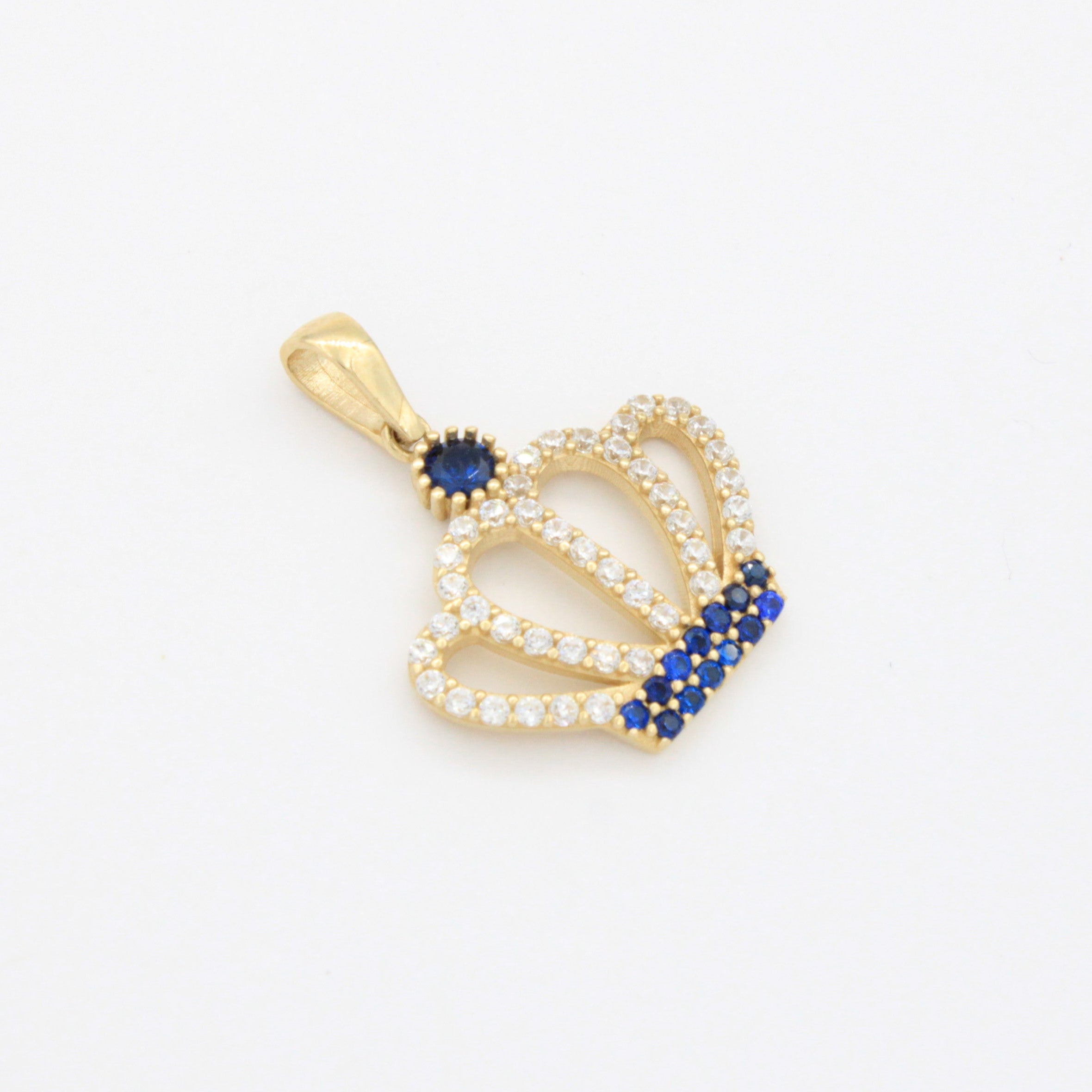 Dije de Oro 14k Corona Real Incrustada con Zirconias Azules y Brillantes mod. 10796