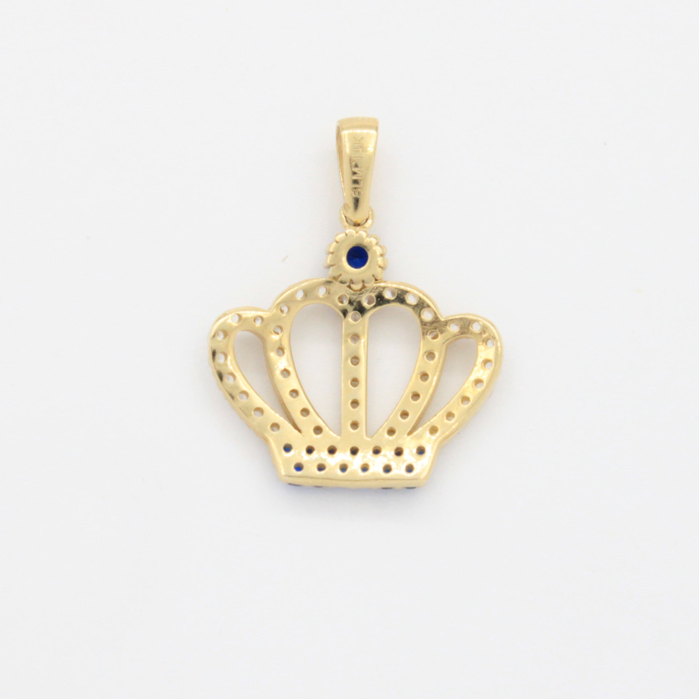 Dije de Oro 14k Corona Real Incrustada con Zirconias Azules y Brillantes mod. 10796