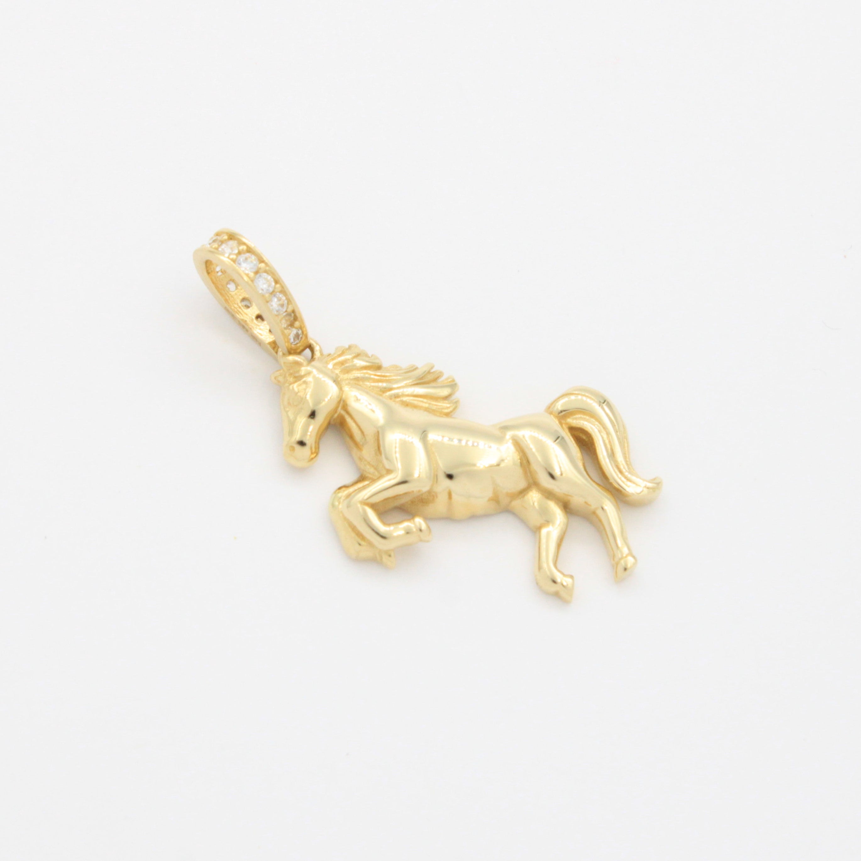 Dije de Oro 14k Caballo Fino con Broche Incrustado de Zirconias mod. 10794