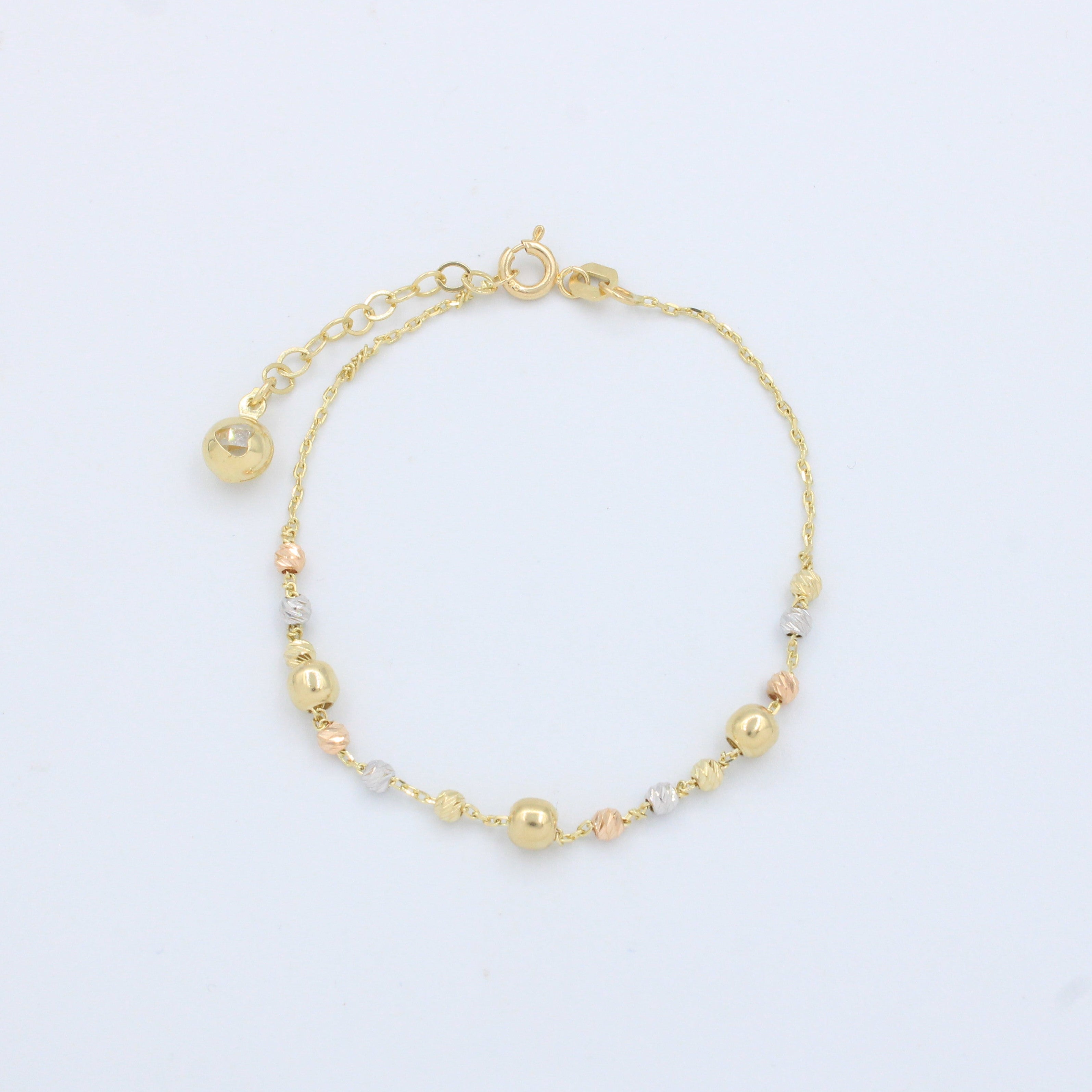 Pulsera de Oro 14k con Tejido Esférico Especial Diseño Hueco y Diamantado mod. 10203