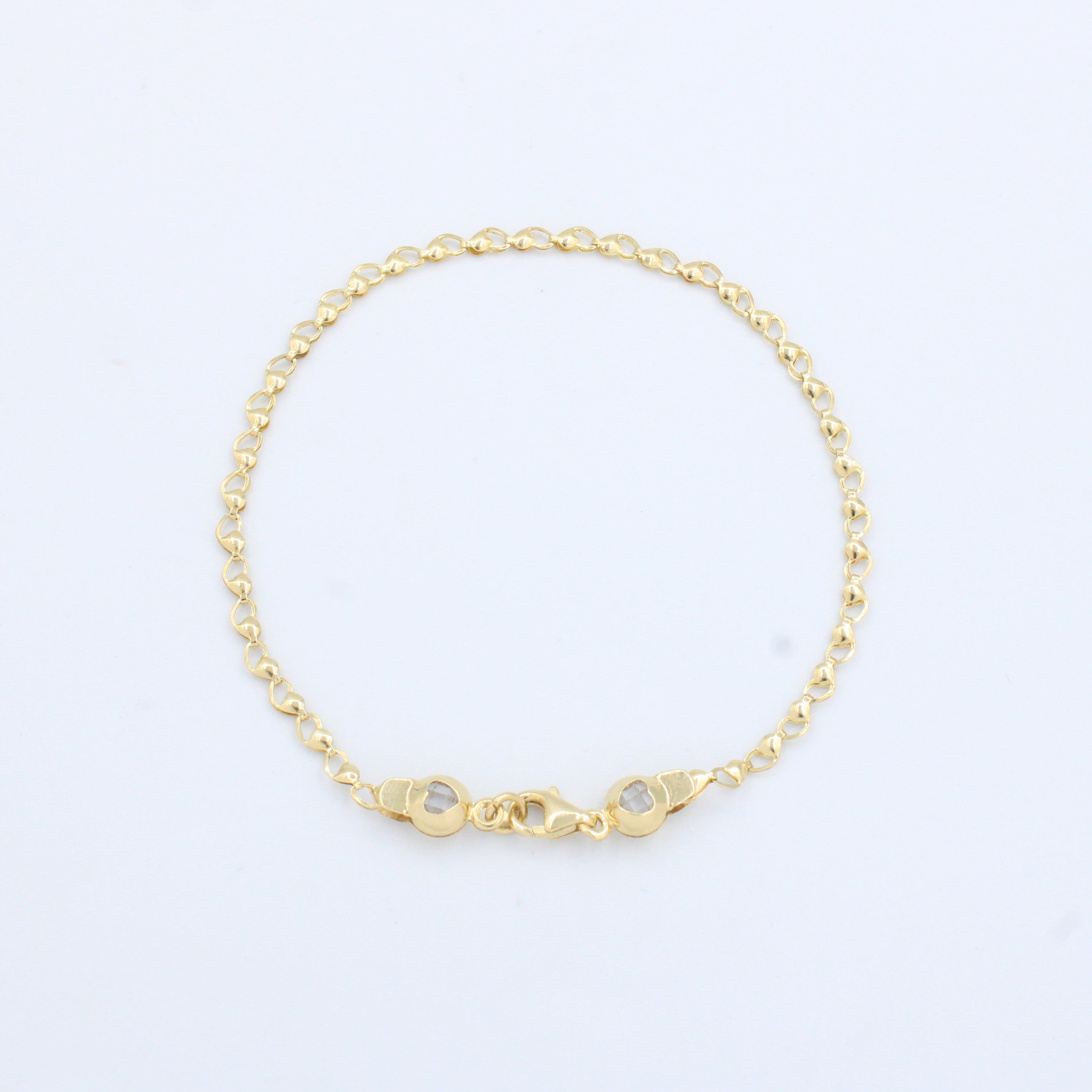 Pulsera de Oro 14k Tejido de Corazones Calados y Brillantes de Estilo Hueco mod. 10187