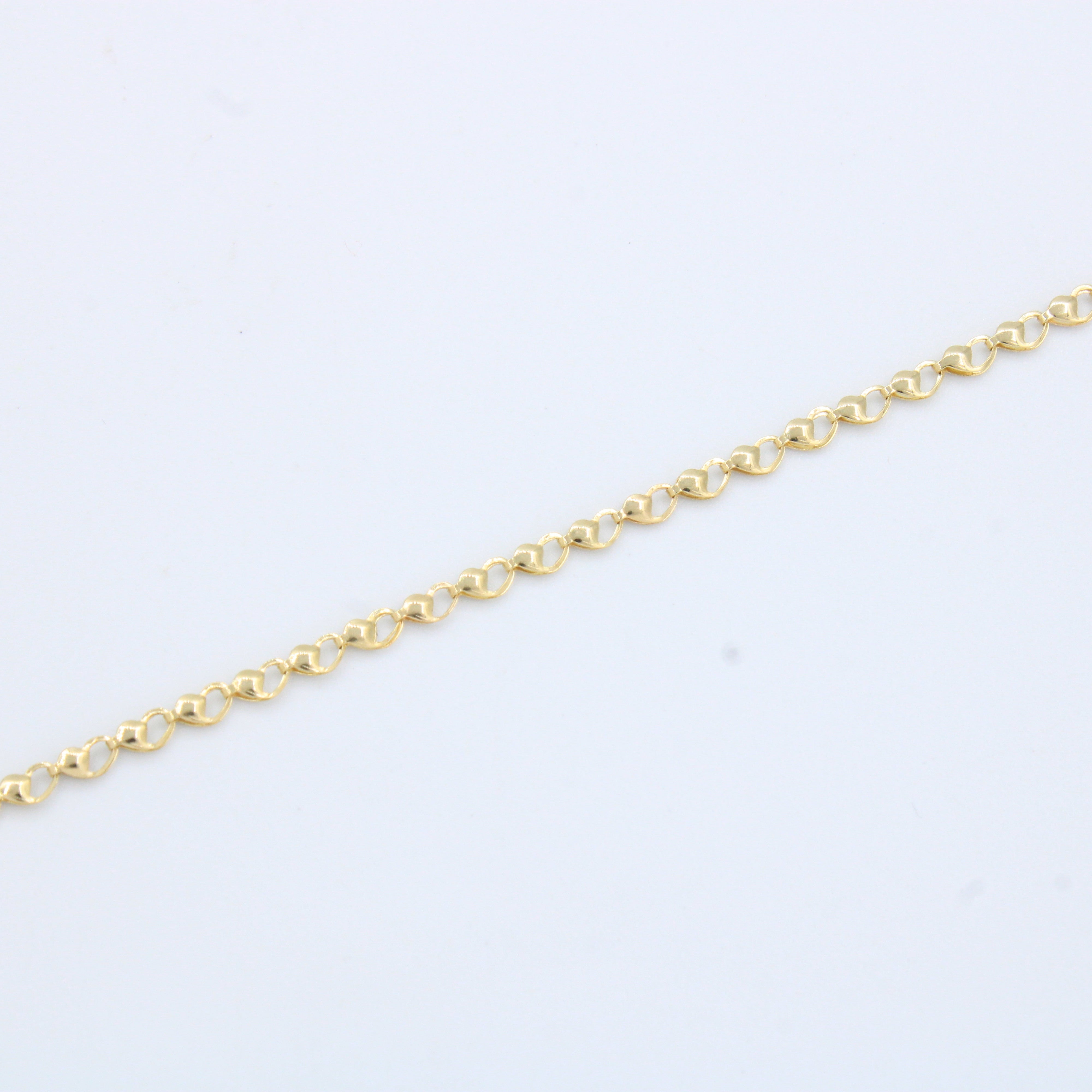 Pulsera de Oro 14k Tejido de Corazones Calados y Brillantes de Estilo Hueco mod. 10187