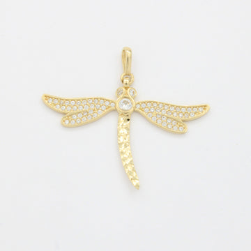 Dije de Oro 14k Libélula Fina con Zirconias Brillantes y Cuerpo Diamantado mod. 10787