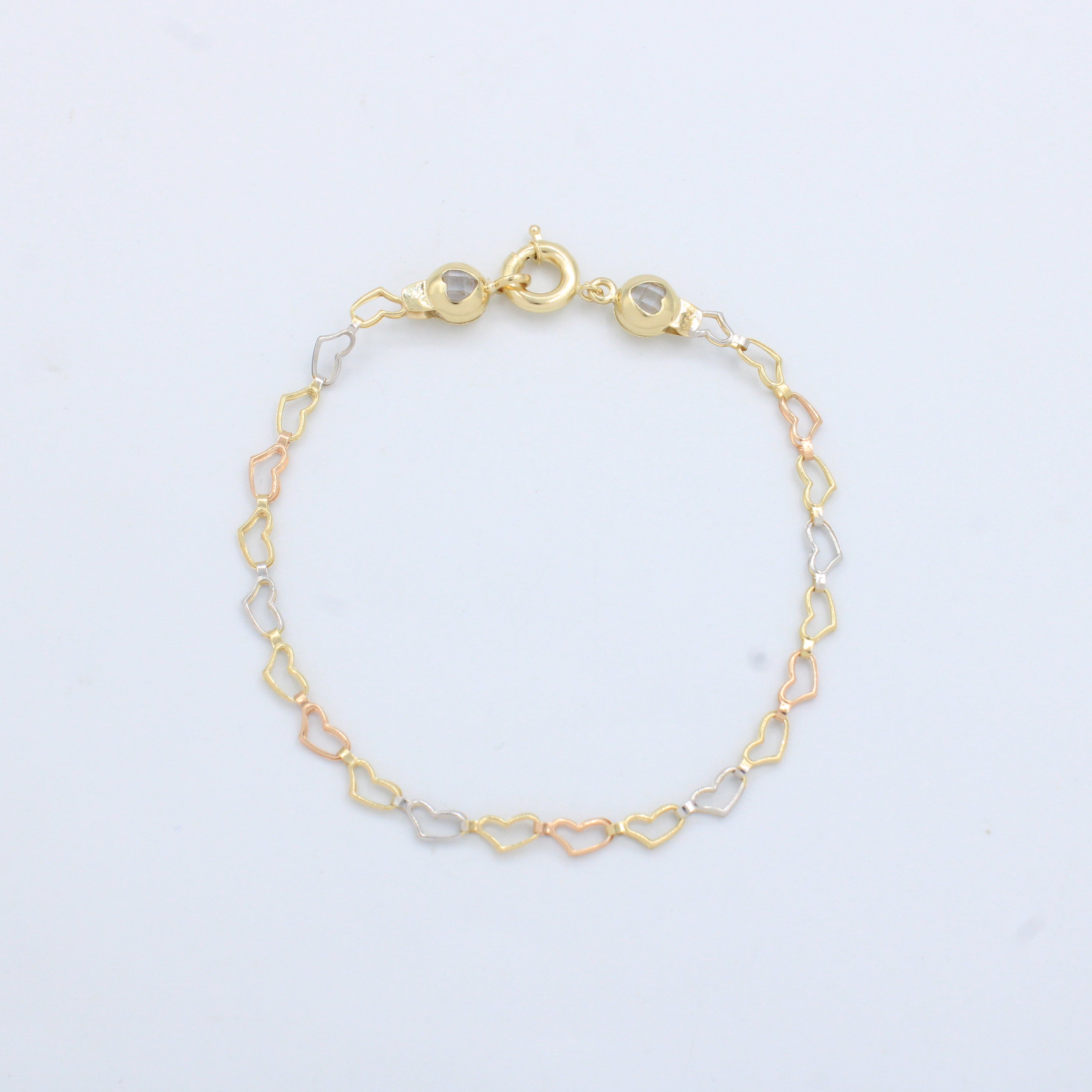 Pulsera de Oro 14k Tejido de Corazones Especial y Brillante mod. 10188