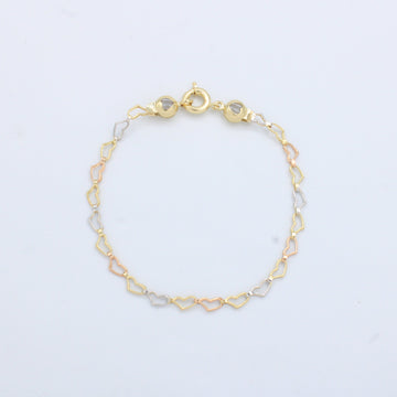 Pulsera de Oro 14k Tejido de Corazones Especial y Brillante mod. 10188