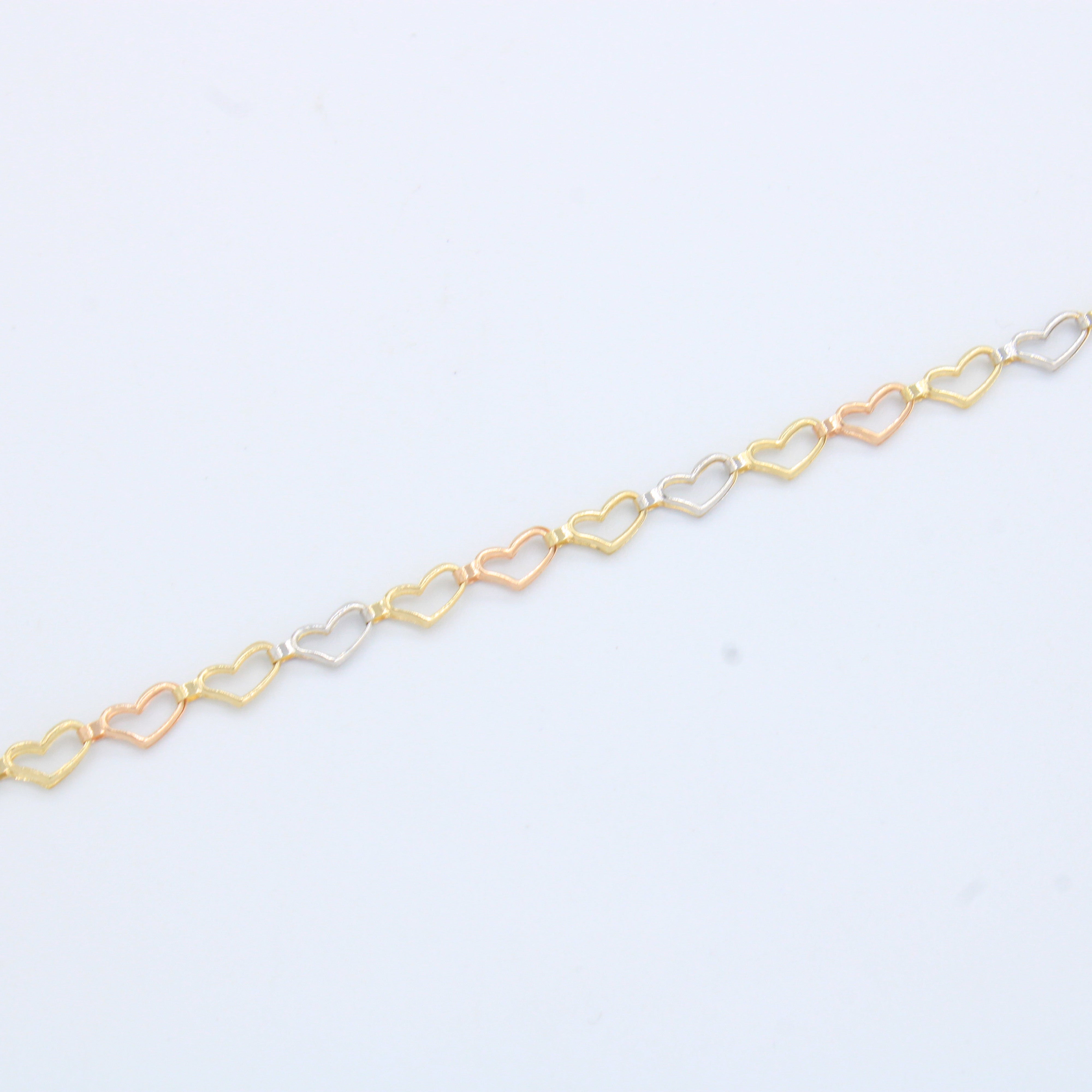 Pulsera de Oro 14k Tejido de Corazones Especial y Brillante mod. 10188