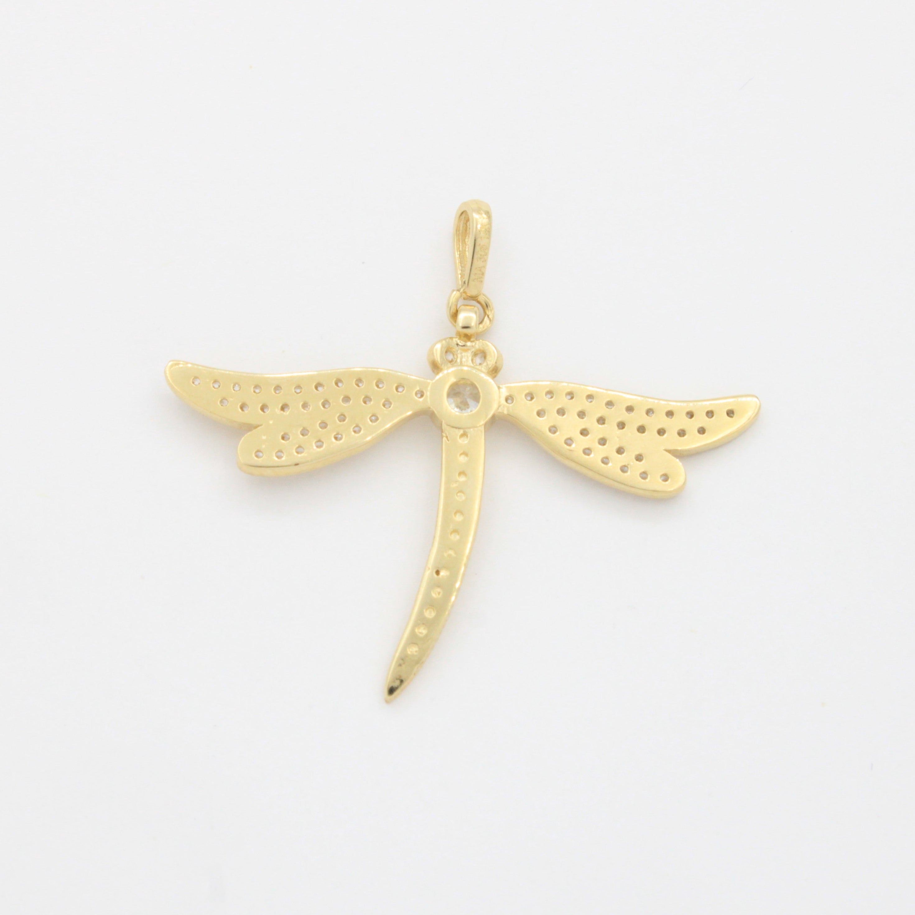 Dije de Oro 14k Libélula Fina con Zirconias Brillantes y Cuerpo Diamantado mod. 10787