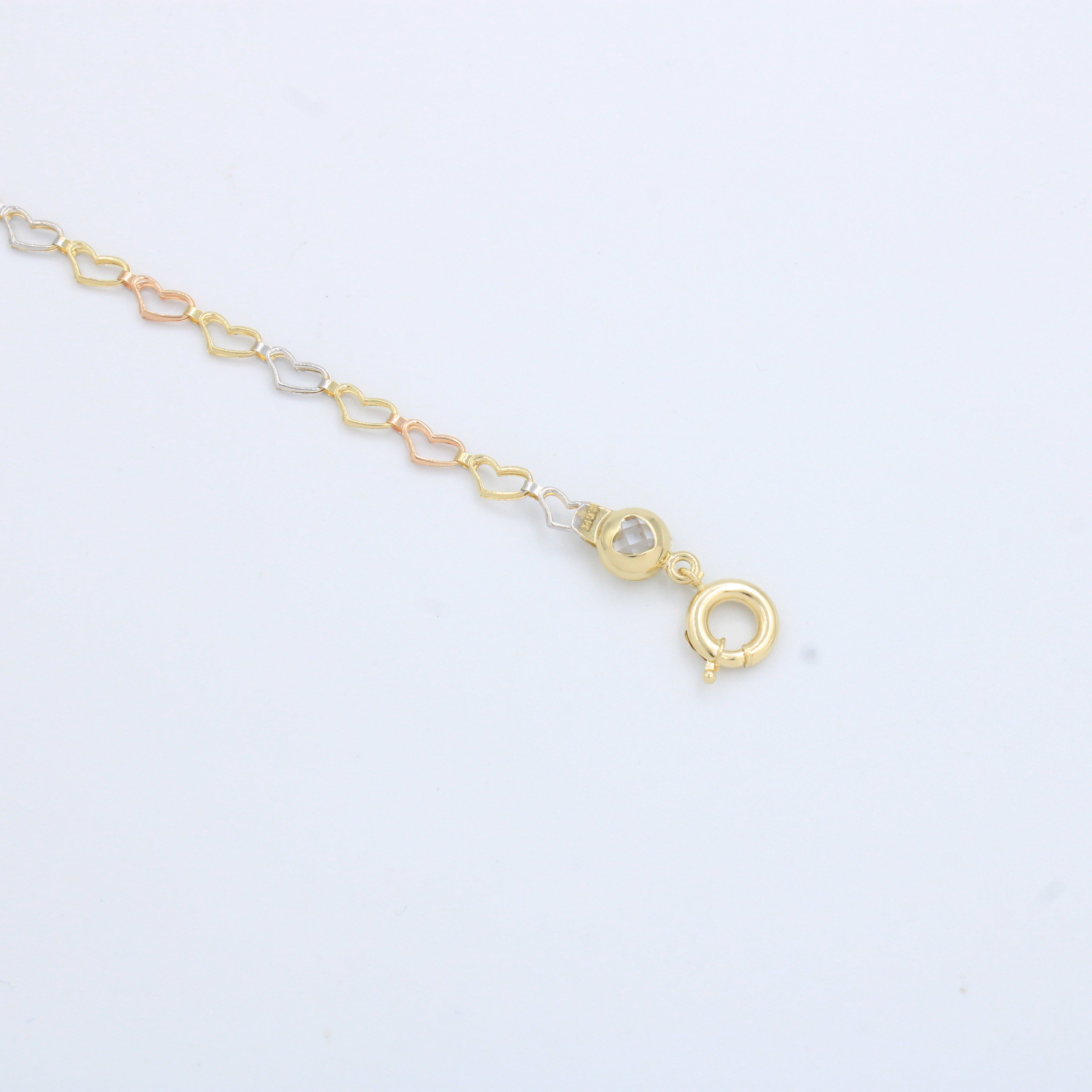 Pulsera de Oro 14k Tejido de Corazones Especial y Brillante mod. 10188