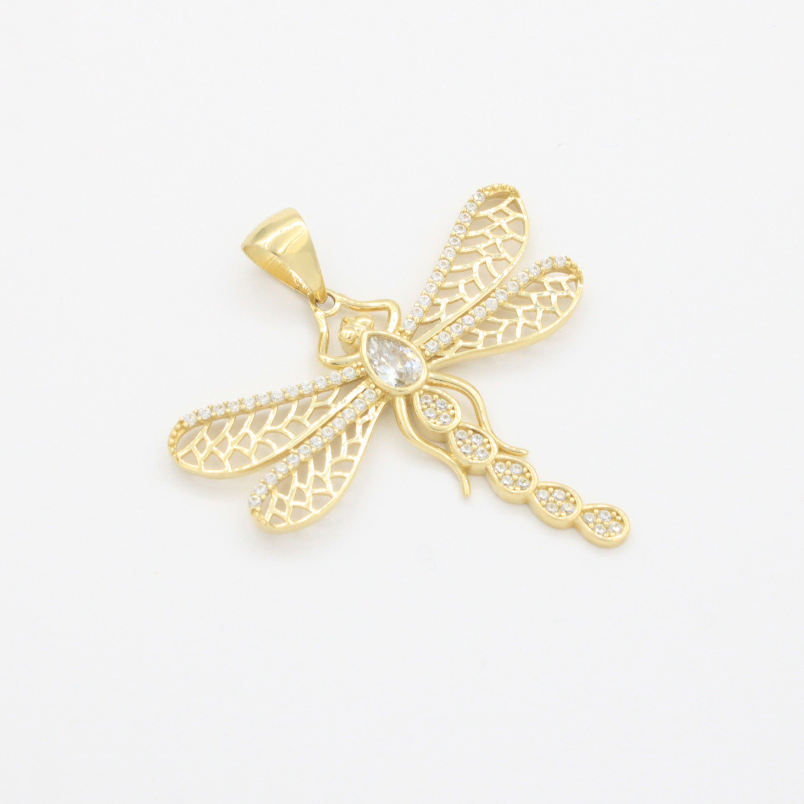 Dije de Oro 14k Libélula Elegante de Diseño Calado con Incrustación de Zirconias mod. 10786