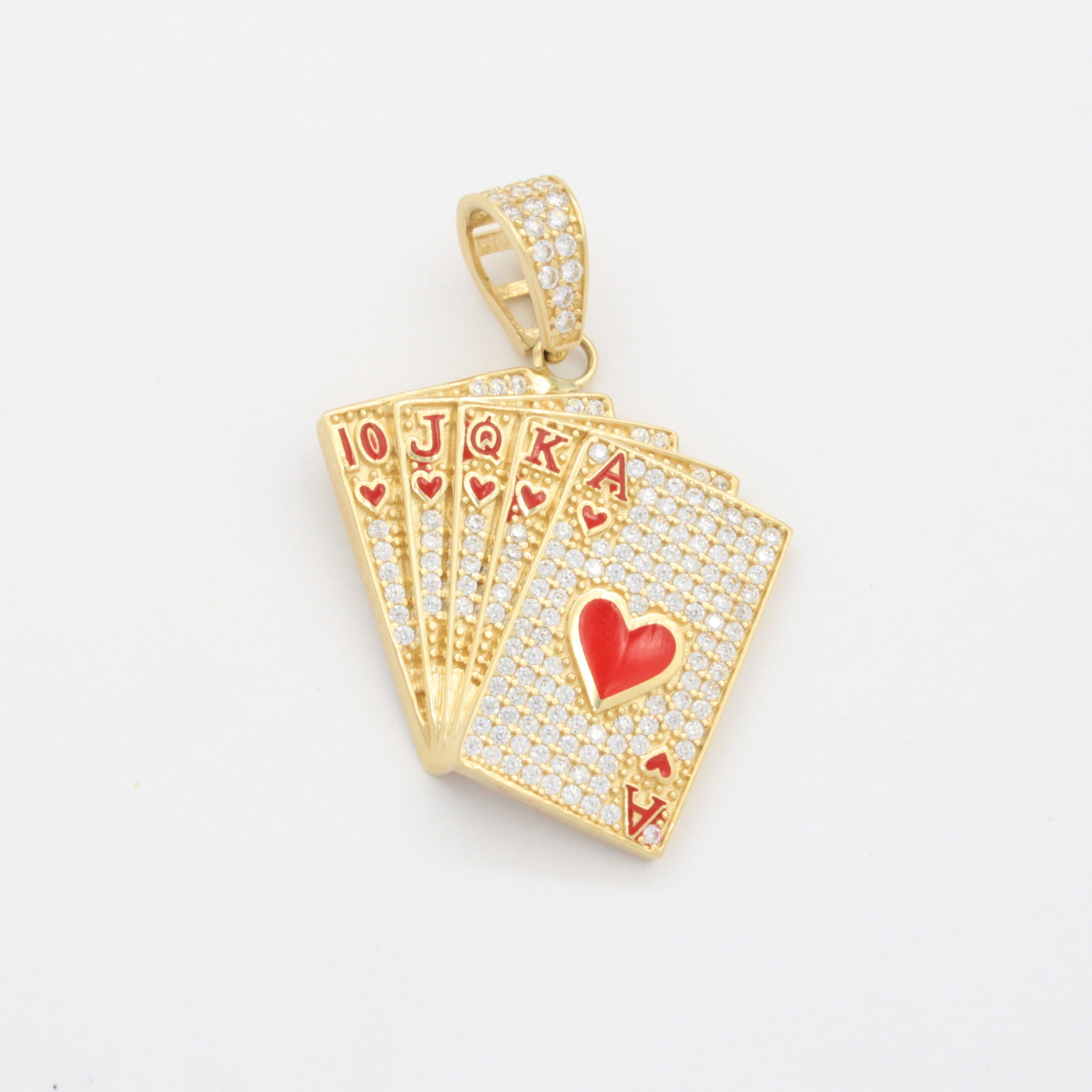 Dije de Oro 14k Juego de Cartas Mano de Corazones Incrustadas con Zirconias mod. 10784