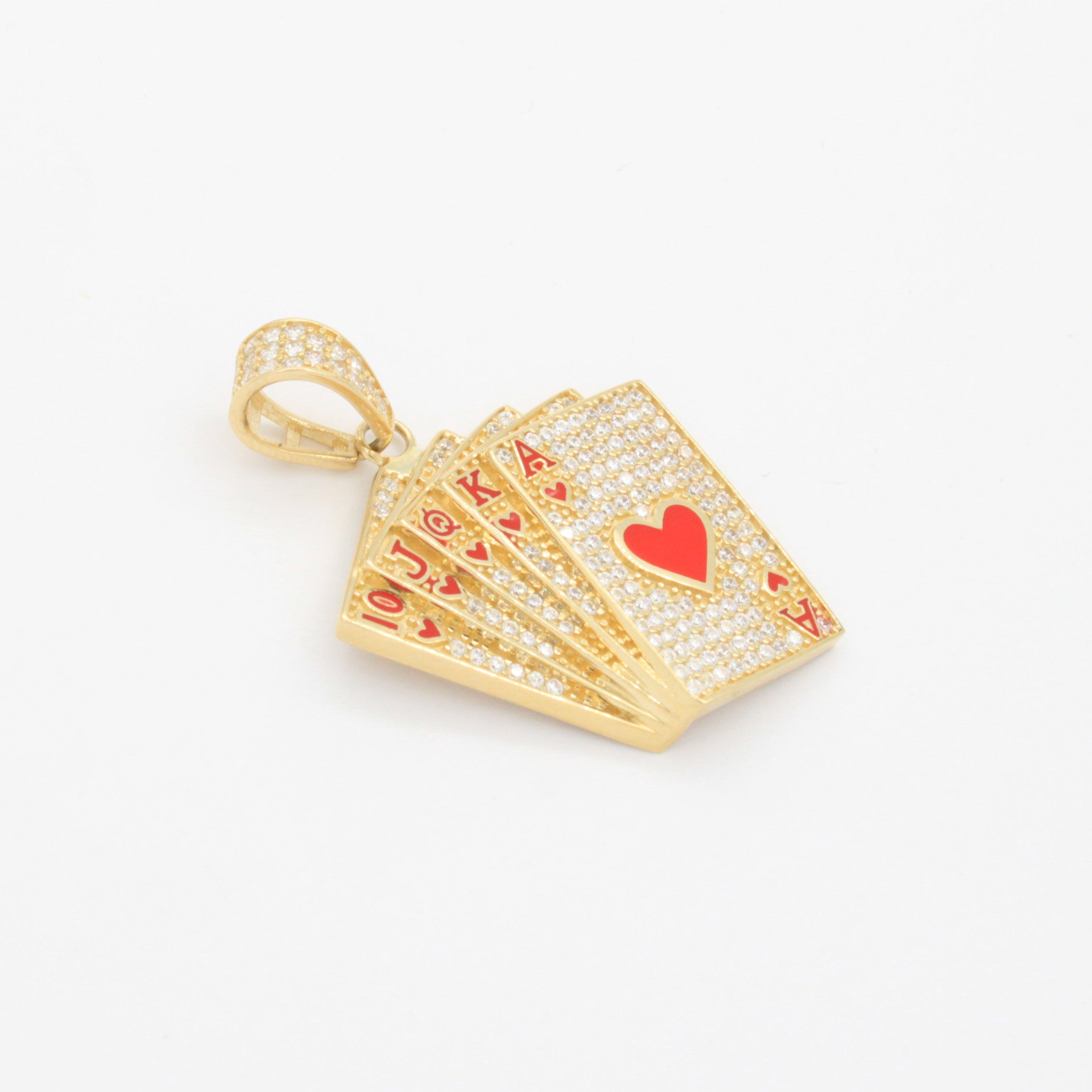 Dije de Oro 14k Juego de Cartas Mano de Corazones Incrustadas con Zirconias mod. 10784