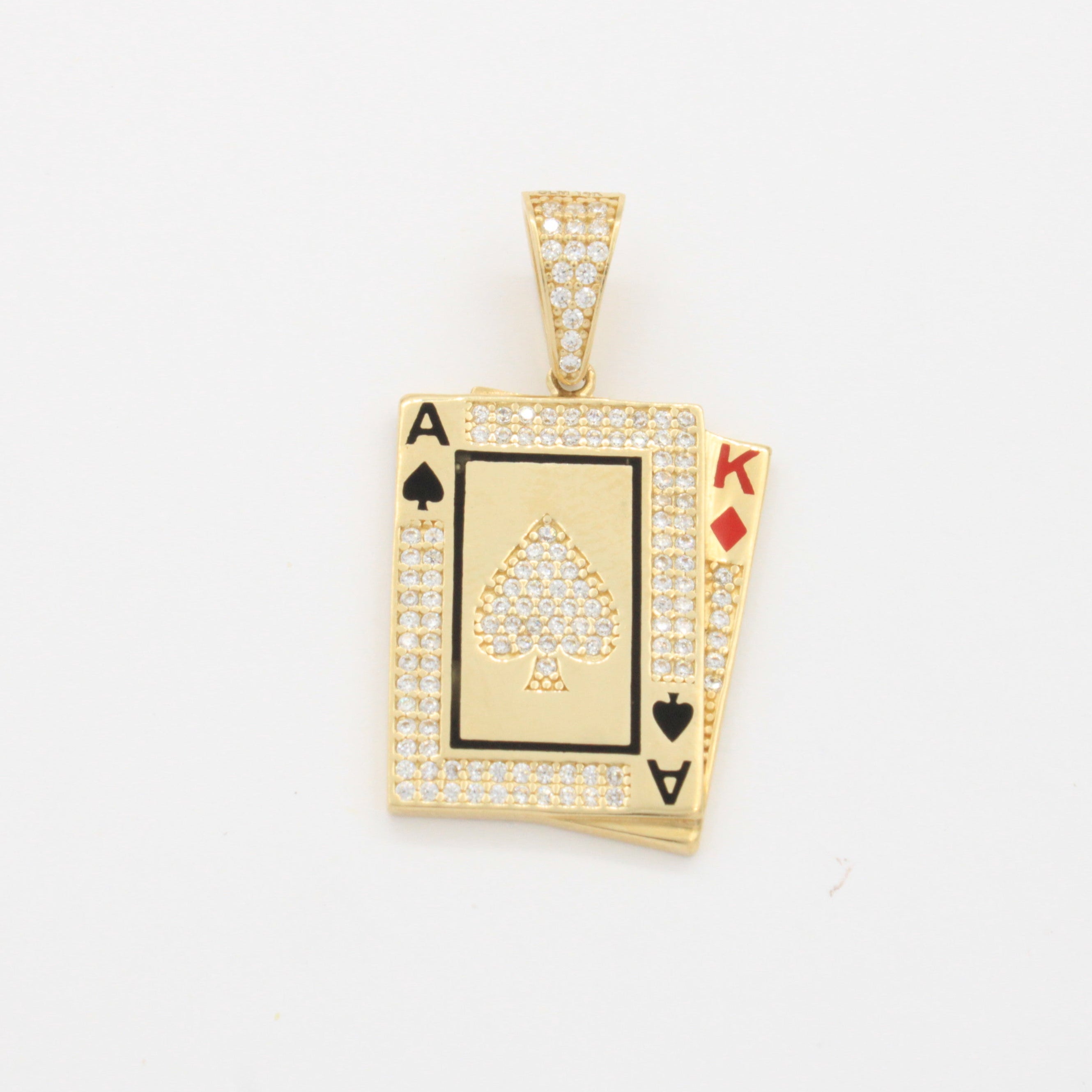 Dije de Oro 14k Duo de Cartas Diamante y Pica Detalladas con Zirconias Finas mod. 10783