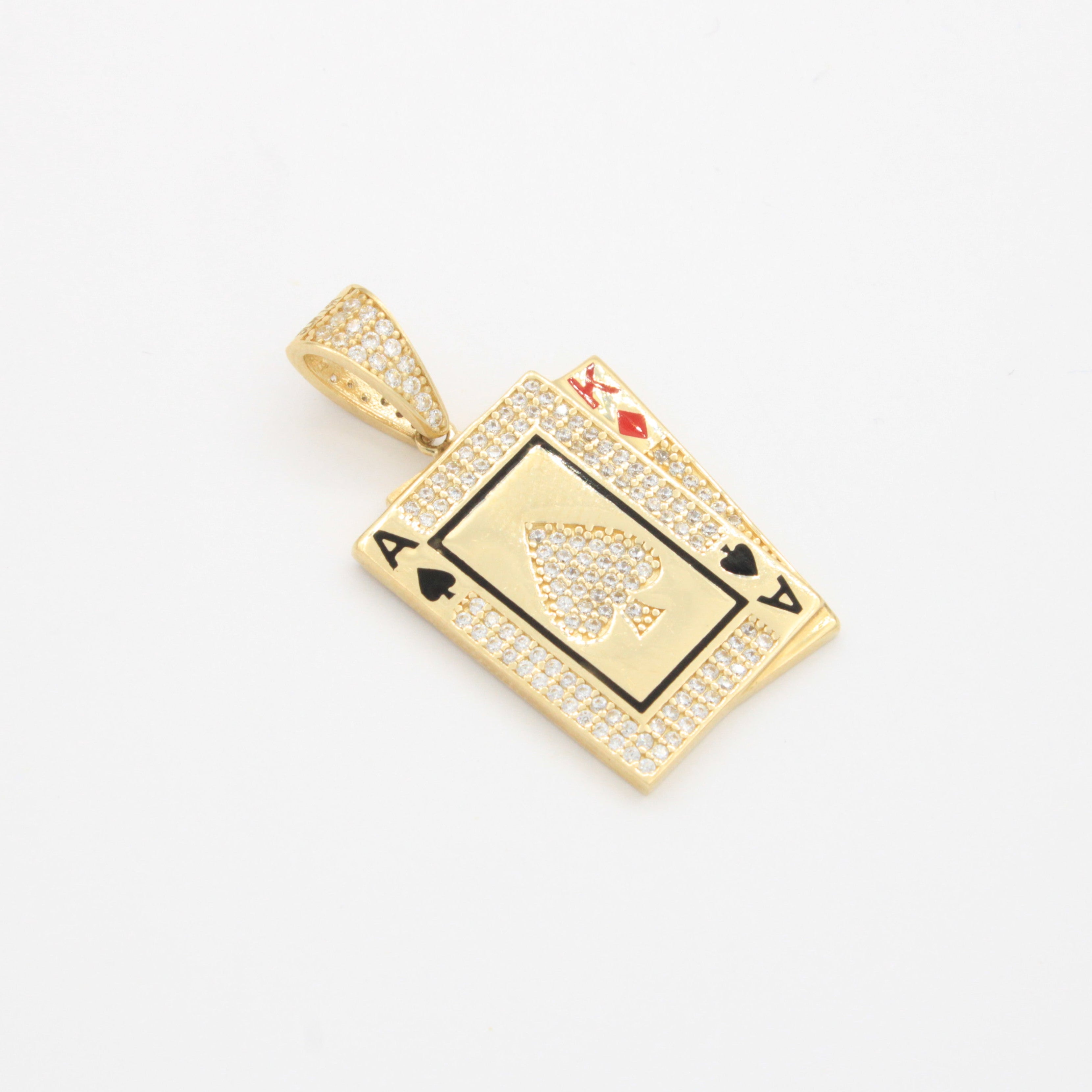 Dije de Oro 14k Duo de Cartas Diamante y Pica Detalladas con Zirconias Finas mod. 10783