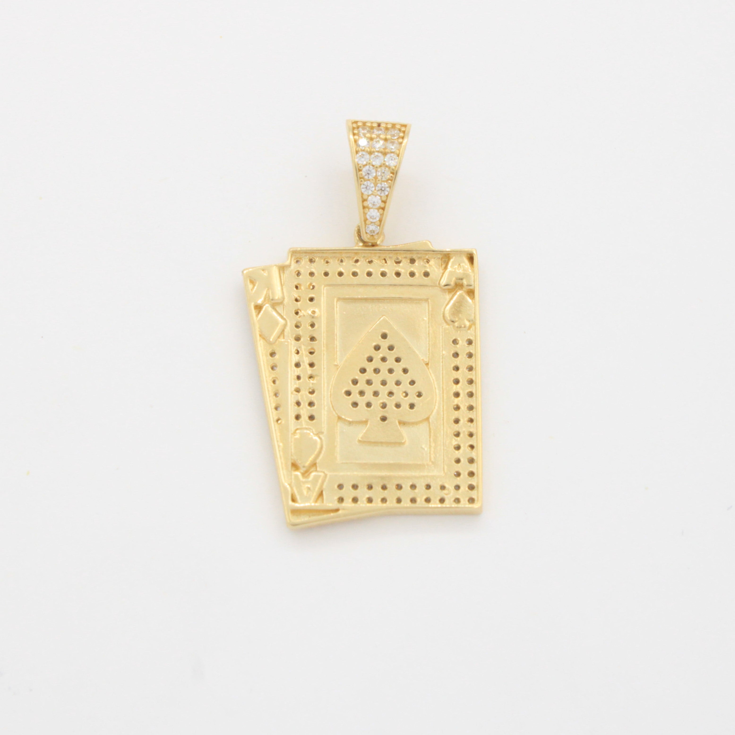 Dije de Oro 14k Duo de Cartas Diamante y Pica Detalladas con Zirconias Finas mod. 10783