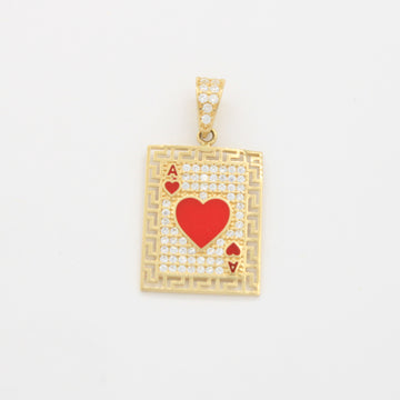 Dije de Oro 14k As de Corazones con Bisel de Grecas Detallado con Incrustación de Zirconias mod. 10782