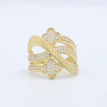 Anillo de Oro 14k con Tréboles Enredados y Zirconias mod. 10192