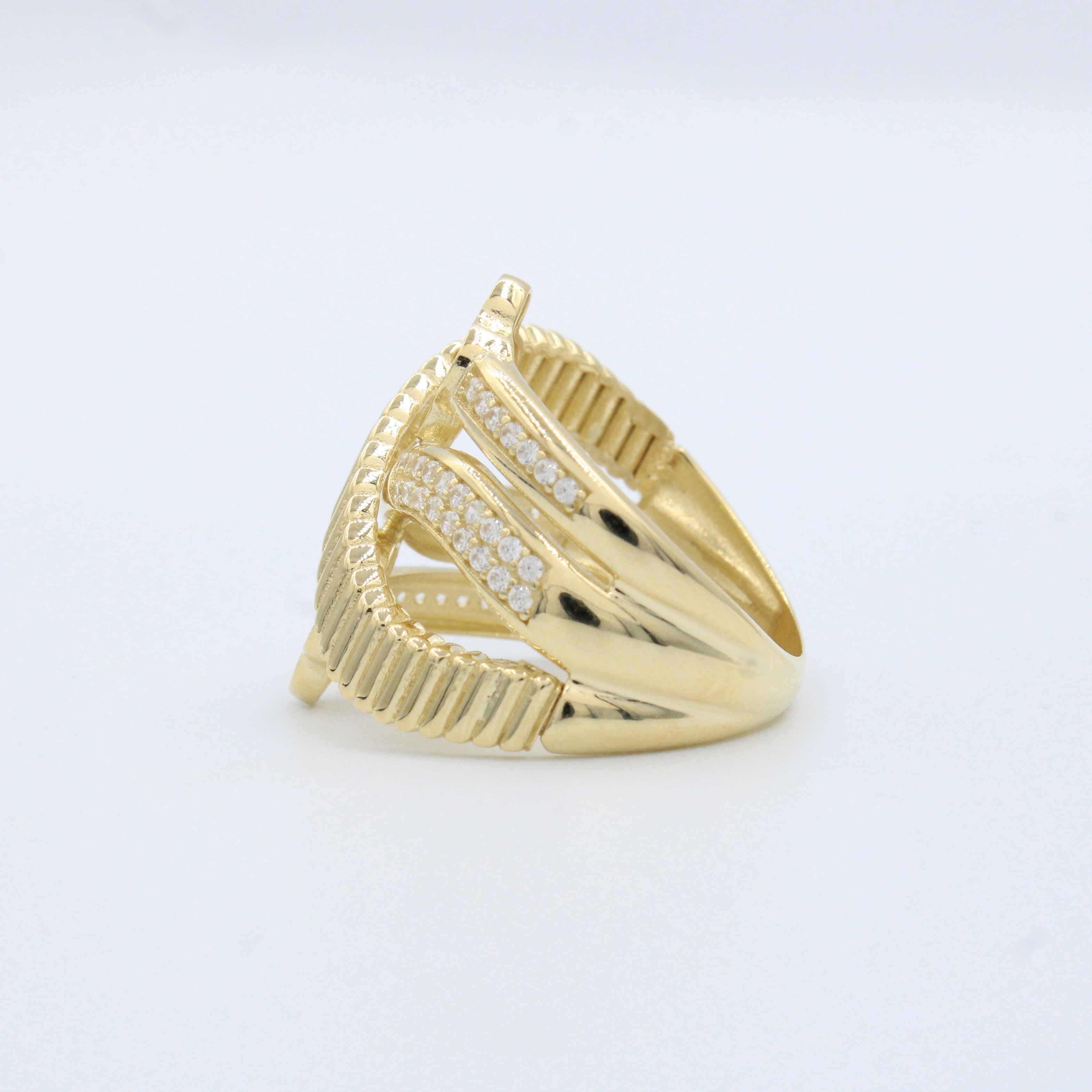 Anillo de Oro 14k con Tréboles Enredados y Zirconias mod. 10192