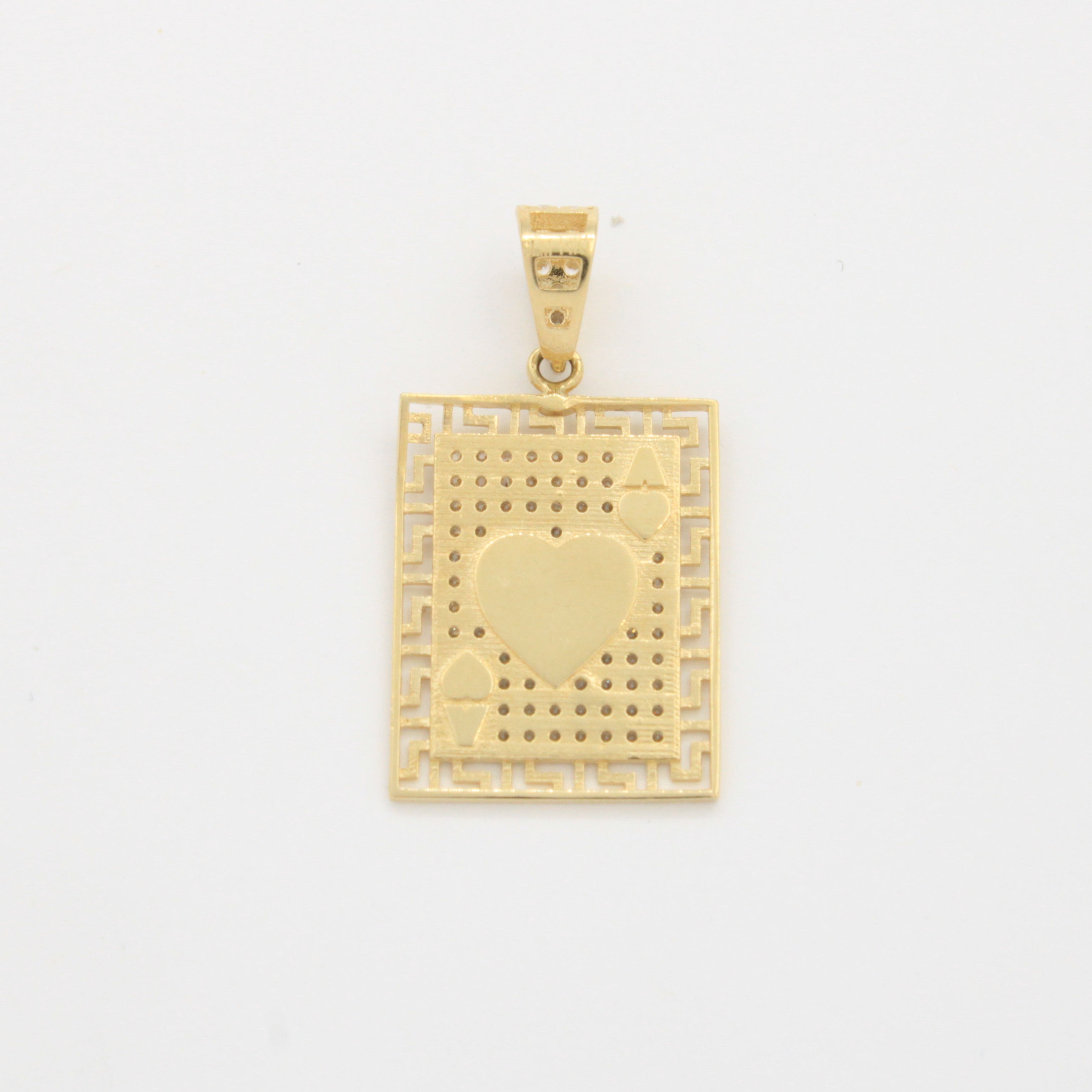 Dije de Oro 14k As de Corazones con Bisel de Grecas Detallado con Incrustación de Zirconias mod. 10782